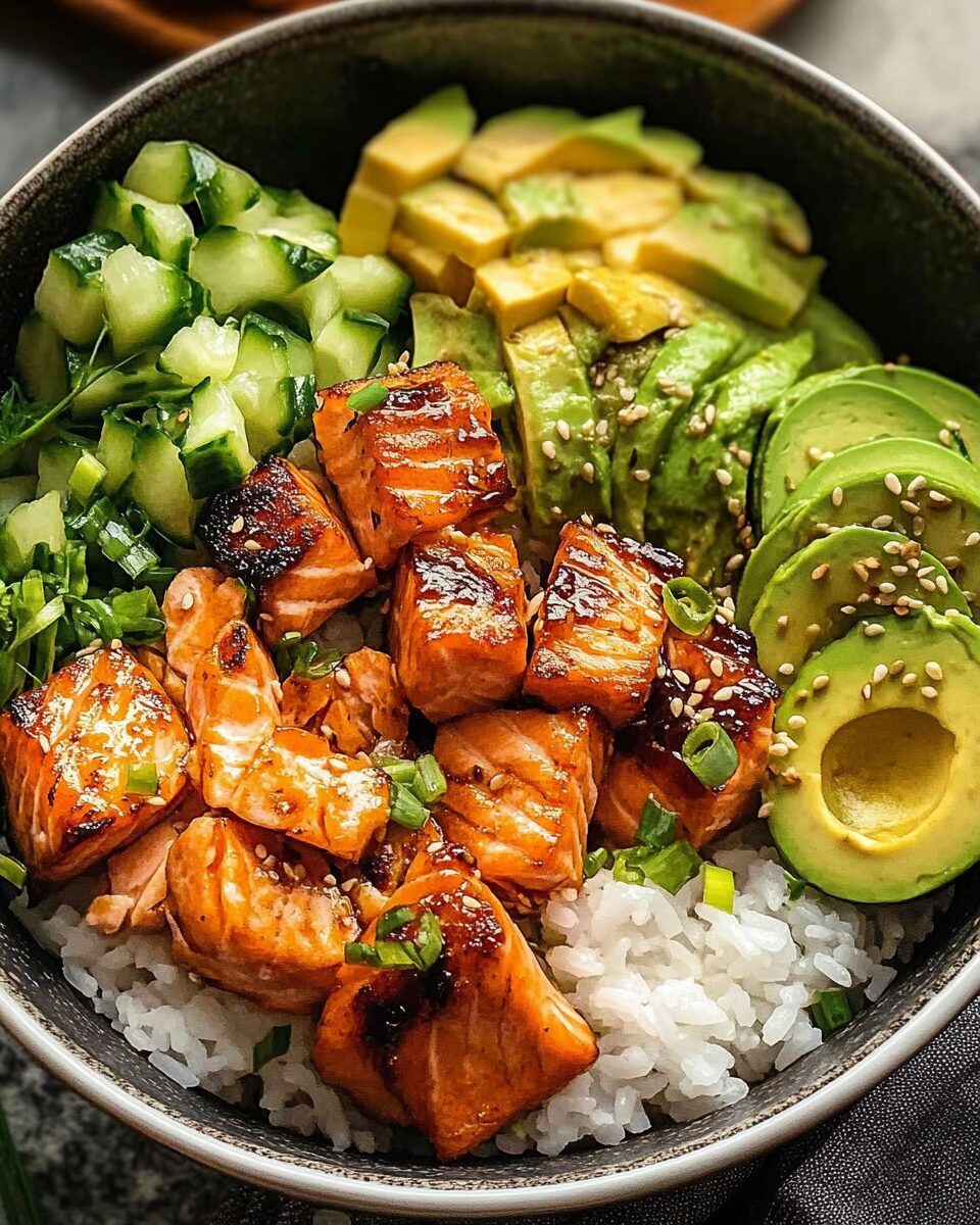 Sesame Garlic Salmon Rice Bowl