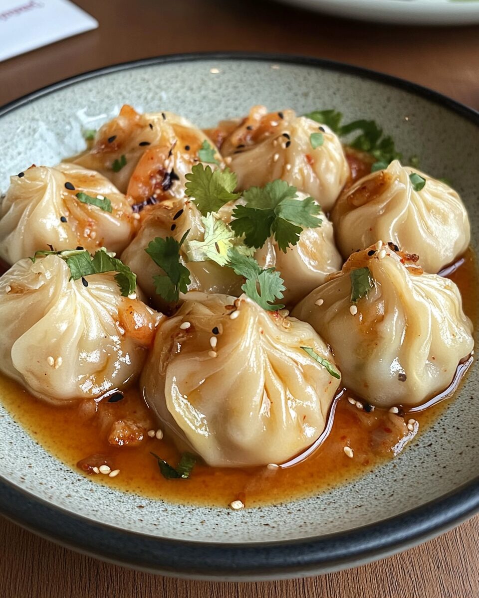 Chicken and Prawn Dumplings with Chili Tahini Sauce