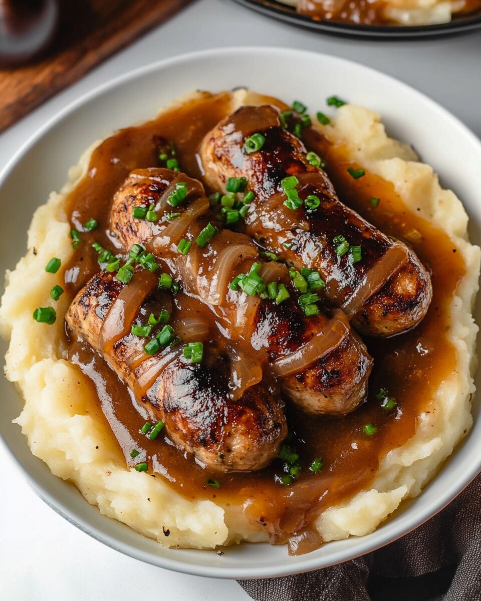 Bangers and Mash with Onion Gravy