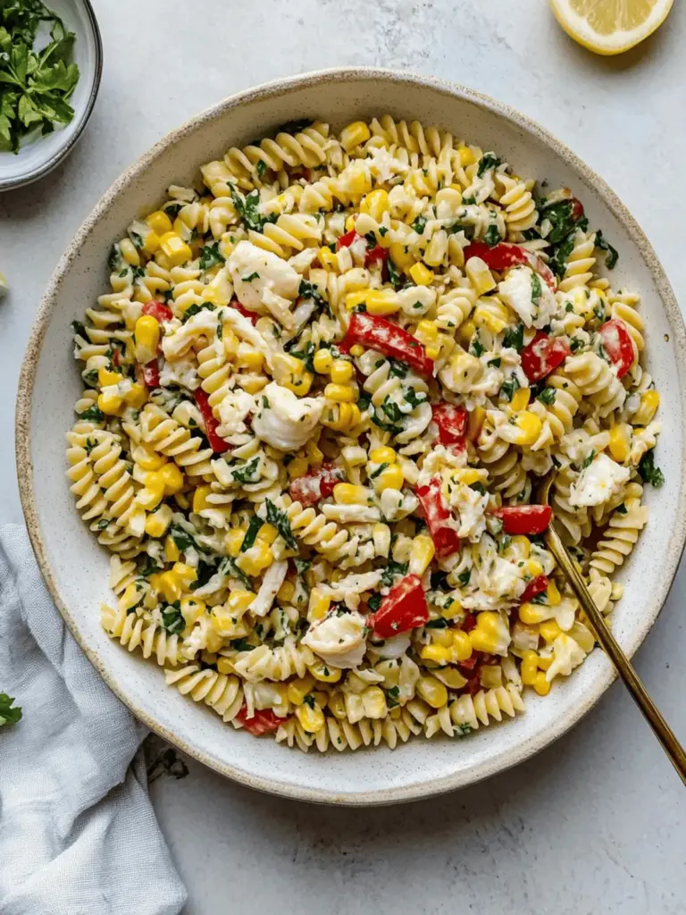 Grilled Corn and Crab Pasta Salad