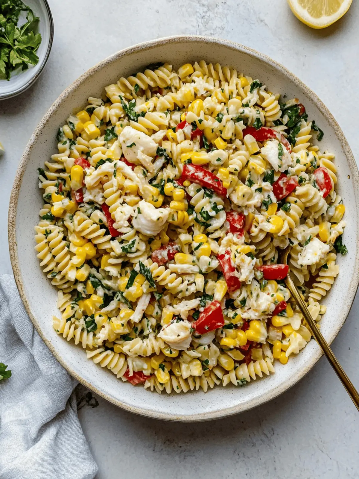 Grilled Corn and Crab Pasta Salad