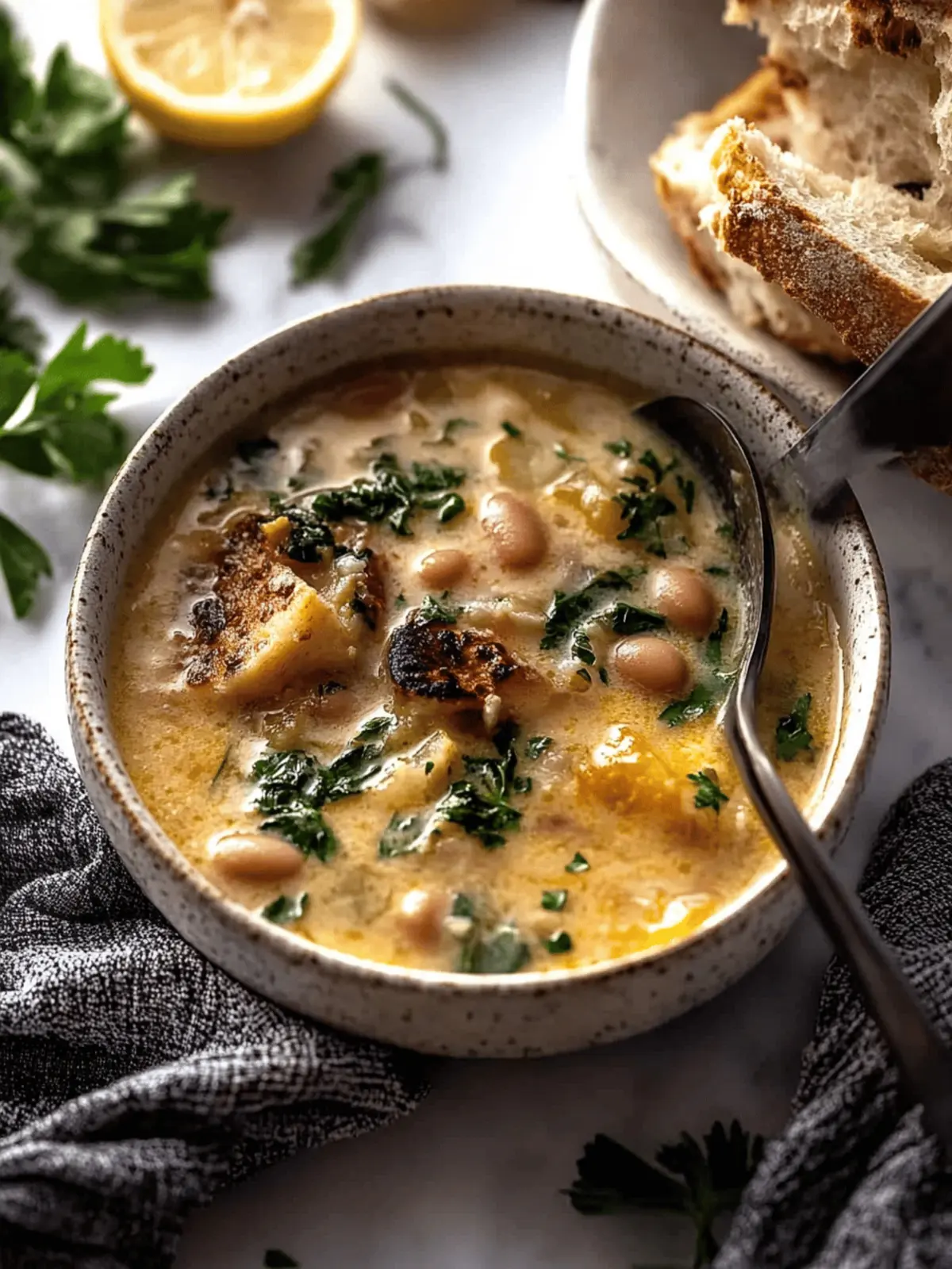 Creamy Tuscan White Bean Lemon Soup