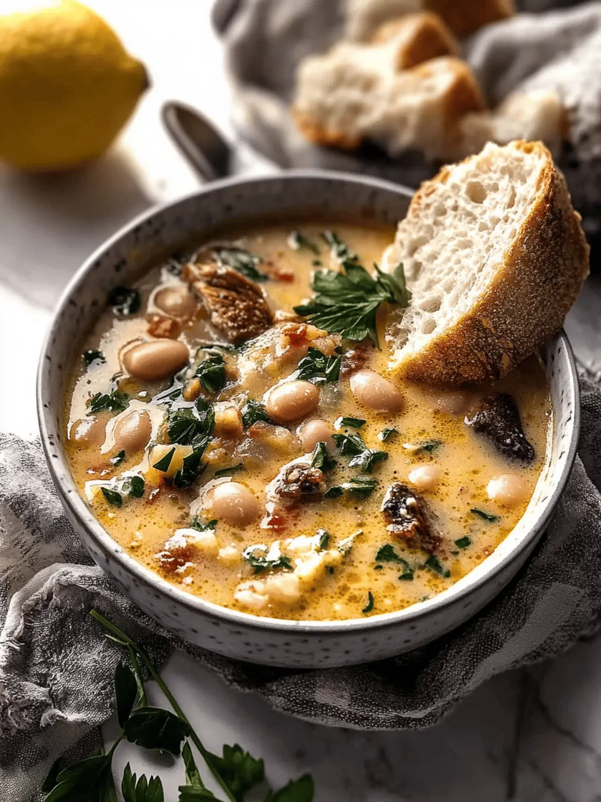 Creamy Tuscan White Bean Lemon Soup