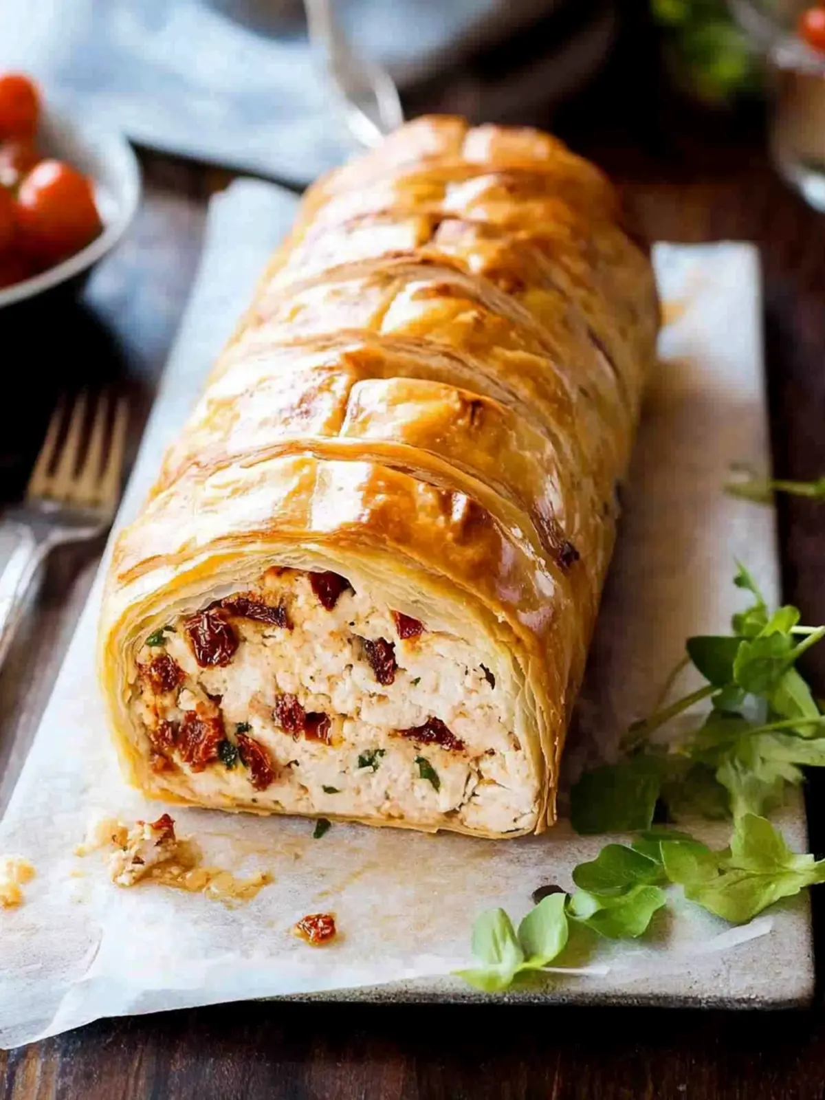 Chicken Meatloaf Wellington with Sun Dried Tomatoes