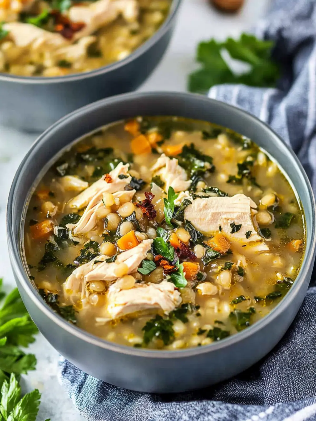 Healthy Chicken Barley Soup with Garlic Chili Oil Comfort 2 Chicken Barley Soup