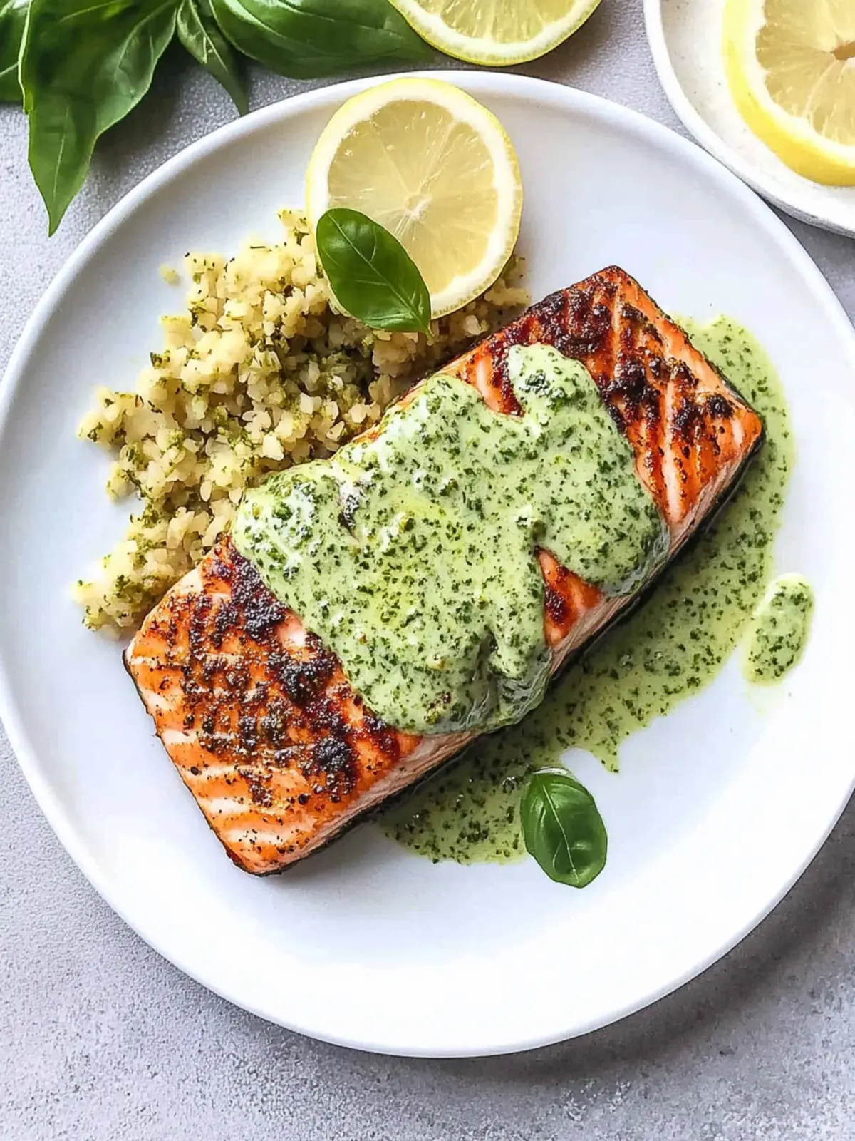 Baked Salmon with Pesto Cream Sauce