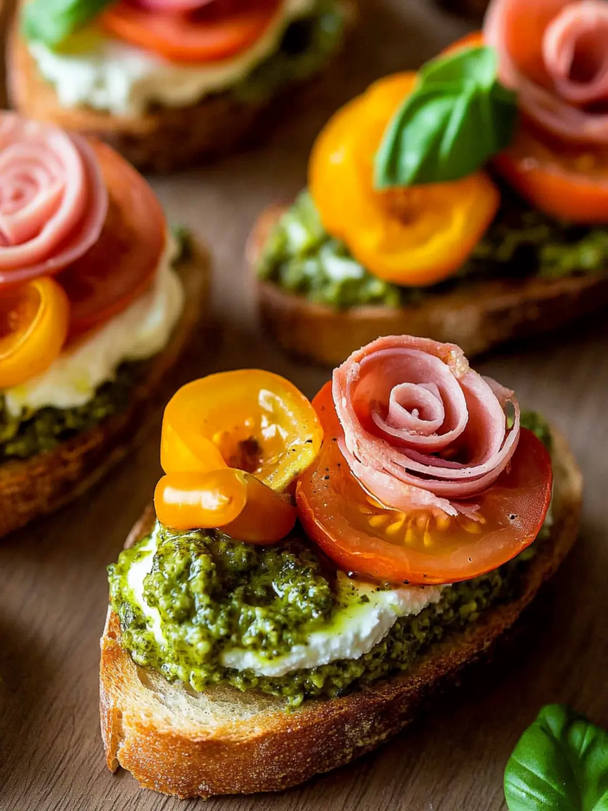 Fresh Tomato Crostini with Pesto and Ricotta Bliss 5 Tomato Crostini with Pesto and Ricotta