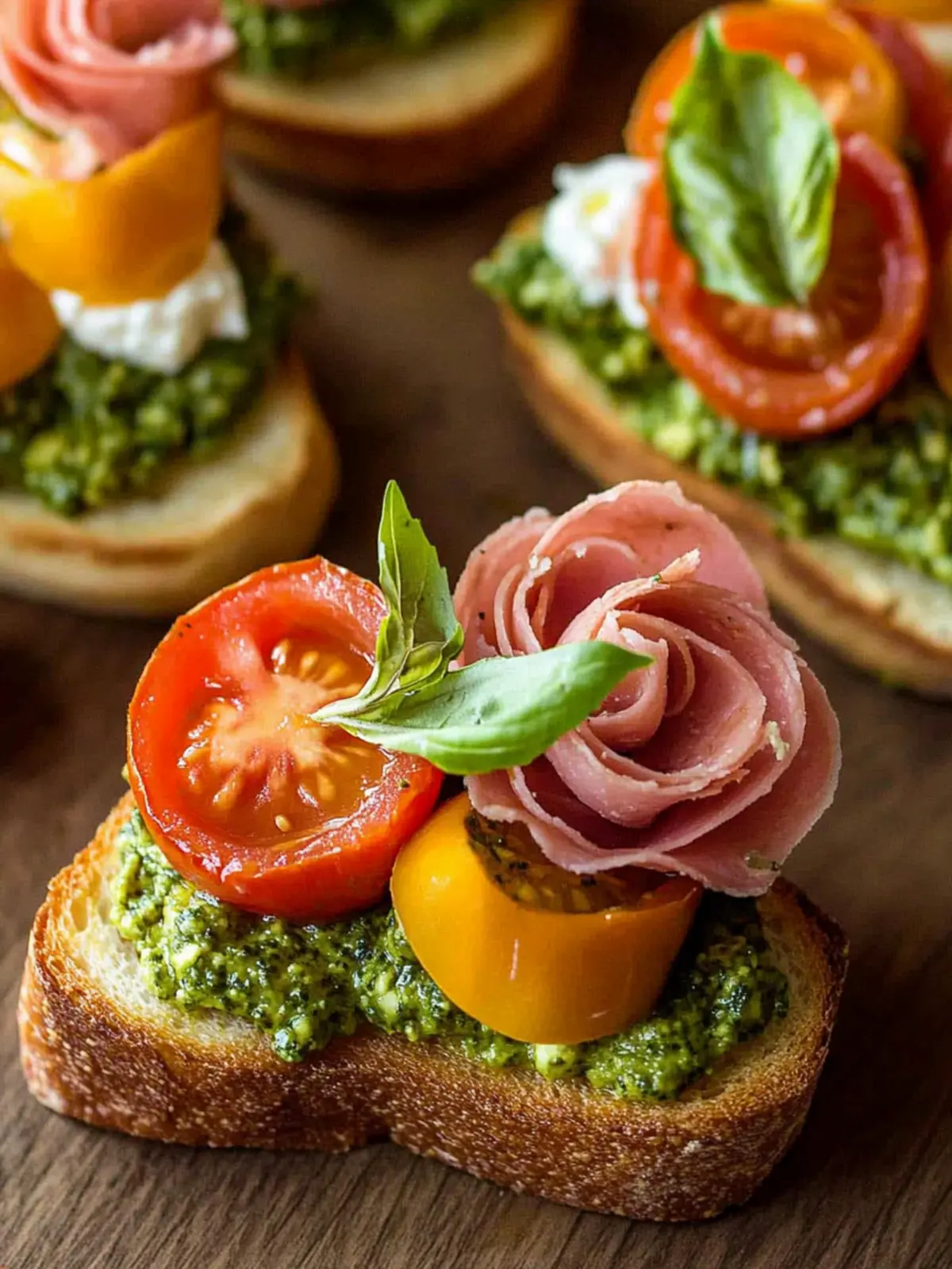 Fresh Tomato Crostini with Pesto and Ricotta Bliss 4 Tomato Crostini with Pesto and Ricotta