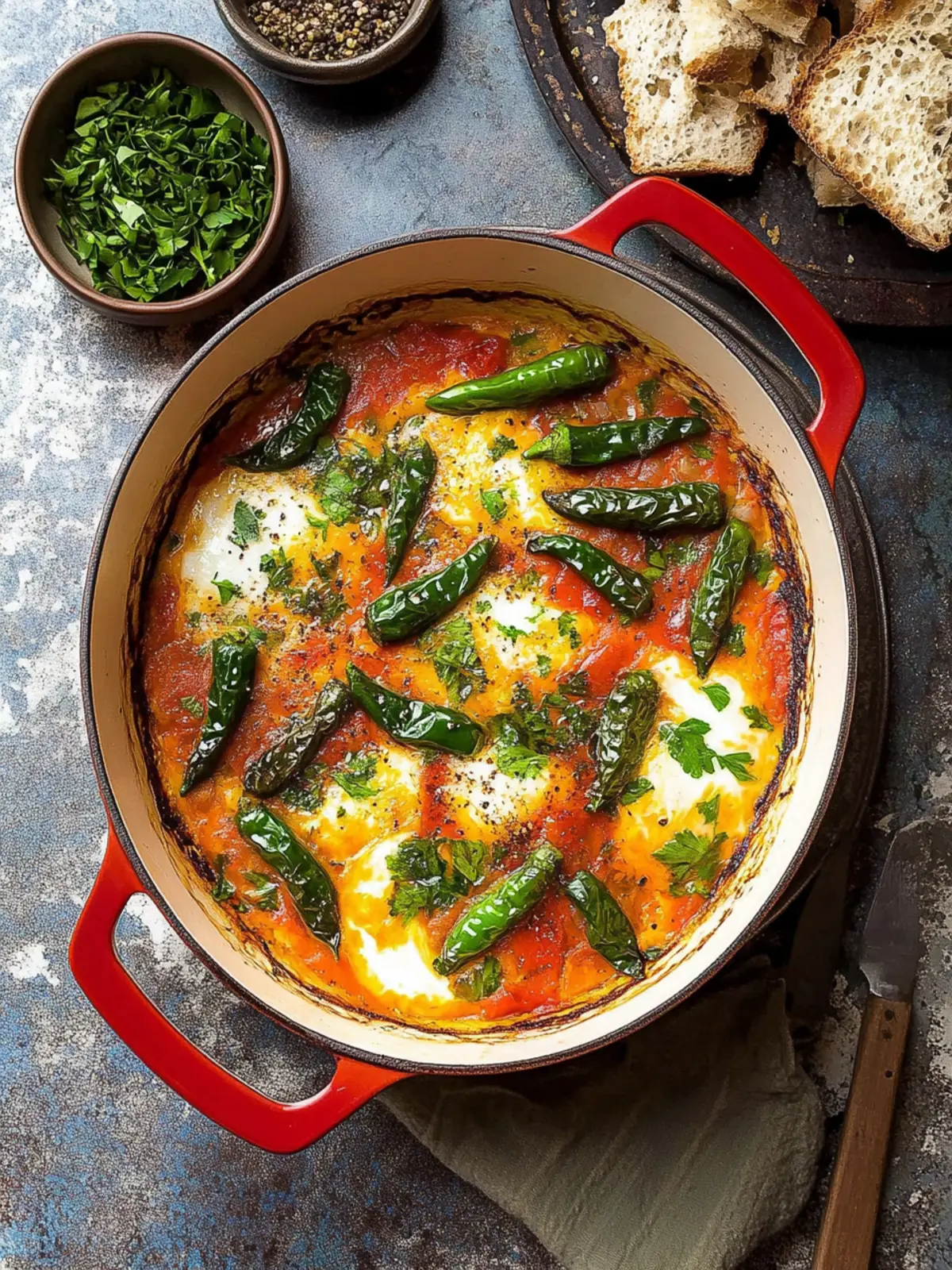 Savory Shakshuka with Blistered Shishito Peppers Magic 3 Shakshuka with Blistered Shishito Peppers