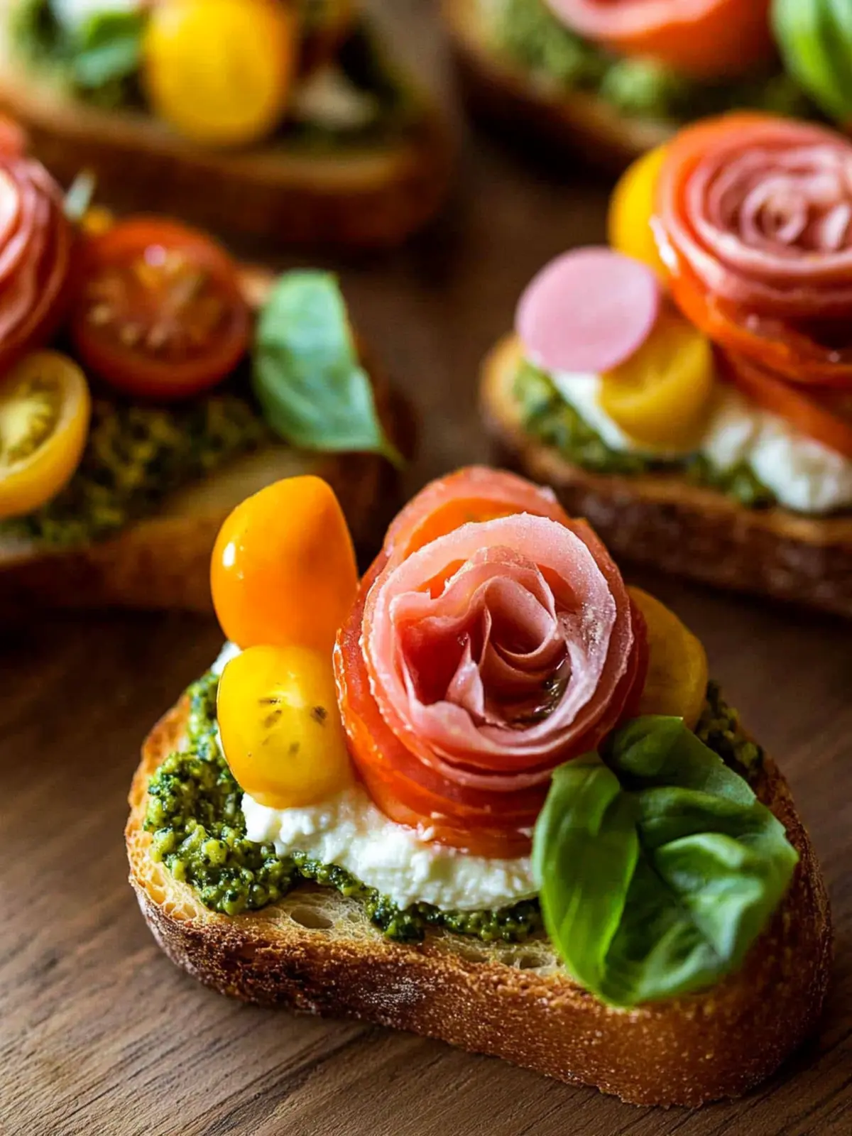 Fresh Tomato Crostini with Pesto and Ricotta Bliss 2 Tomato Crostini with Pesto and Ricotta