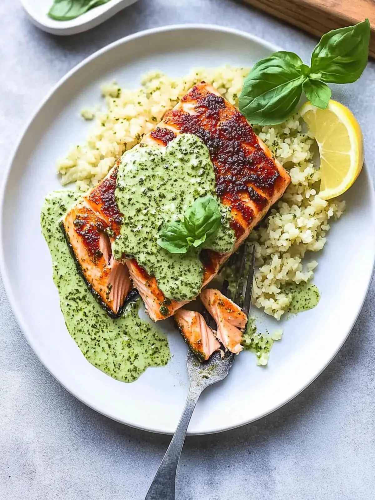 Baked Salmon with Pesto Cream Sauce