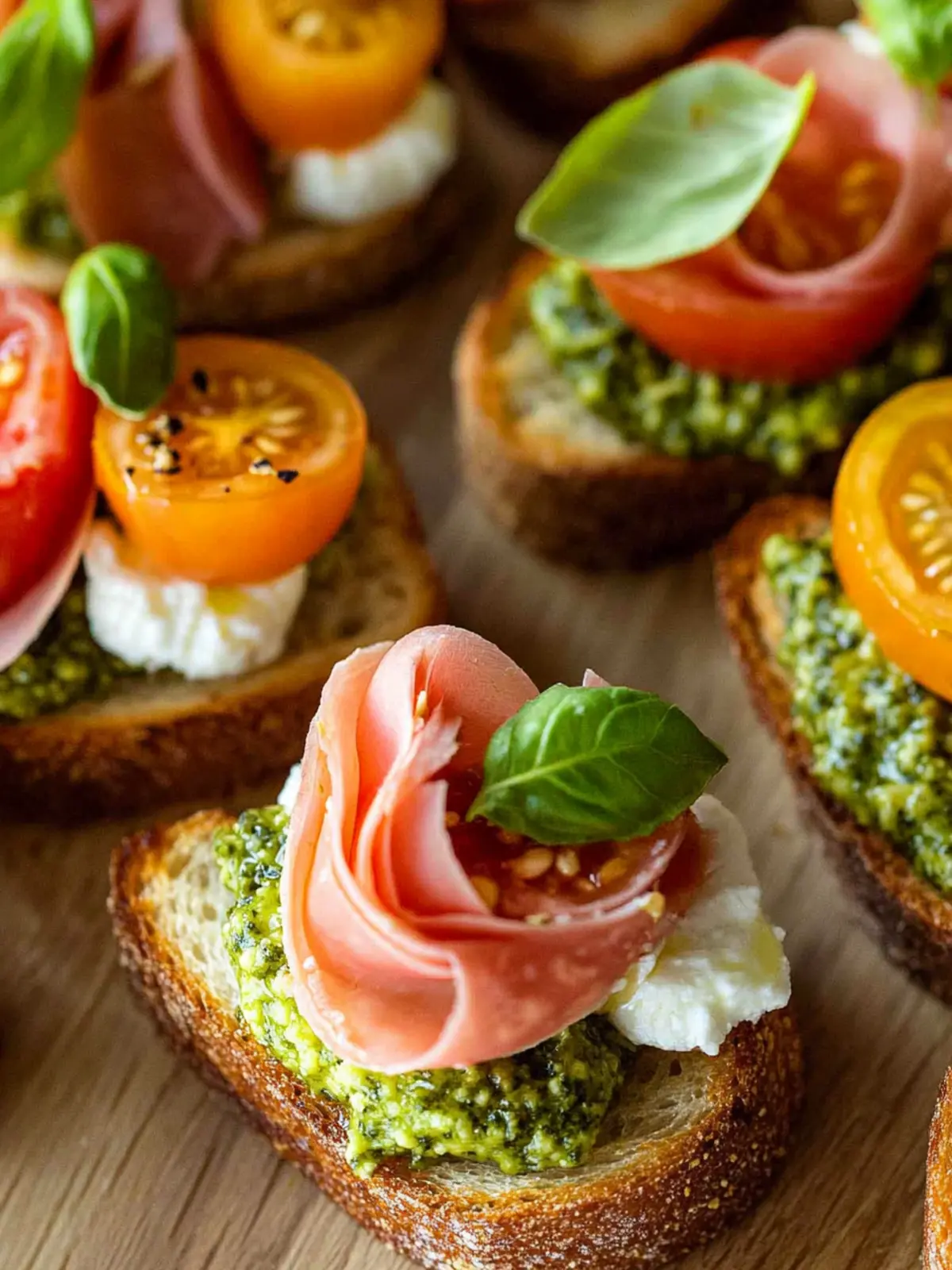 Fresh Tomato Crostini with Pesto and Ricotta Bliss 3 Tomato Crostini with Pesto and Ricotta