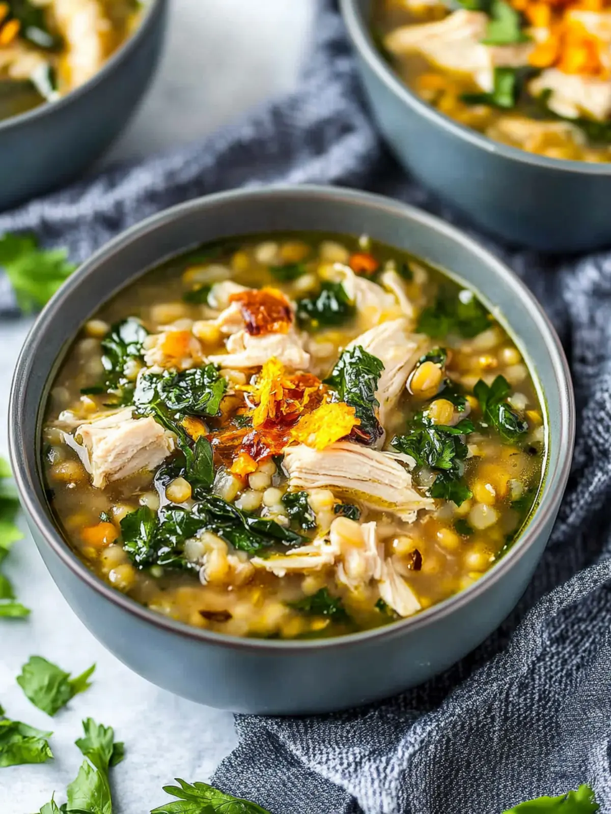 Healthy Chicken Barley Soup with Garlic Chili Oil Comfort 4 Chicken Barley Soup
