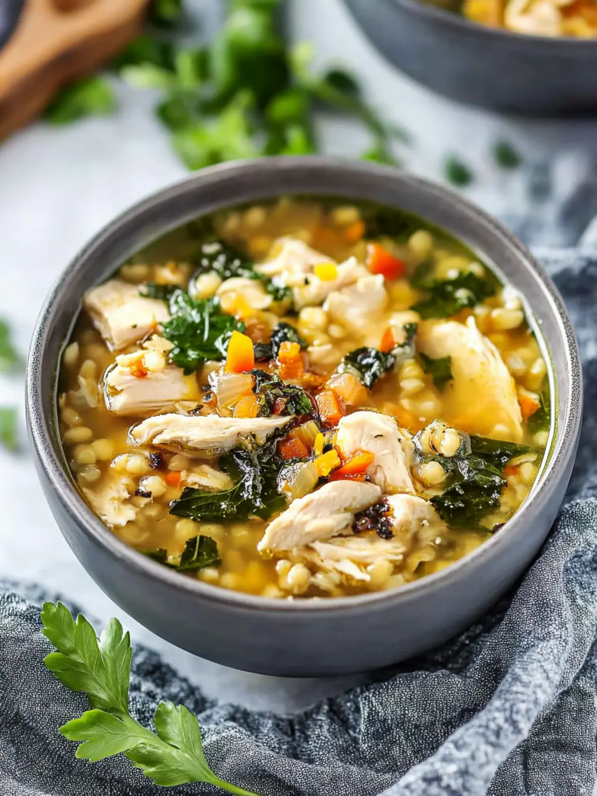 Healthy Chicken Barley Soup with Garlic Chili Oil Comfort 5 Chicken Barley Soup