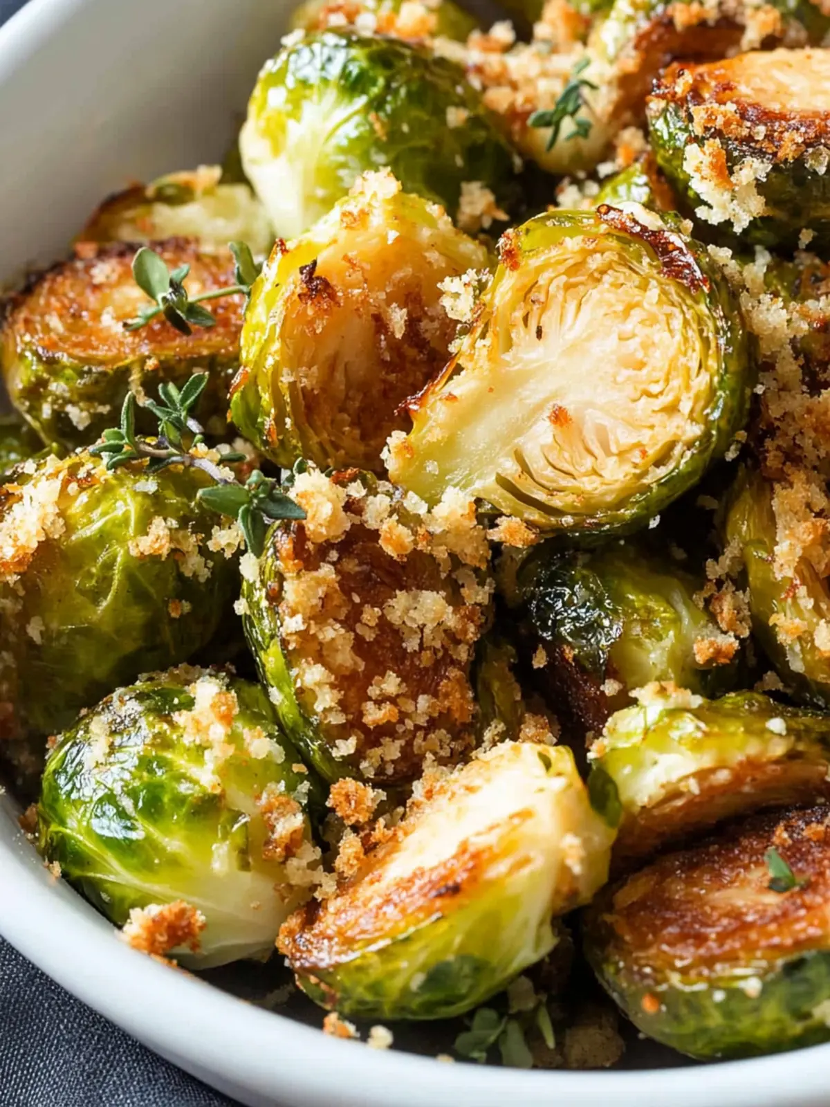 Savory Roasted Brussels Sprouts with Garlic Parmesan Crunch 4 Roasted Brussels Sprouts with Garlic Parmesan Bread Crumbs