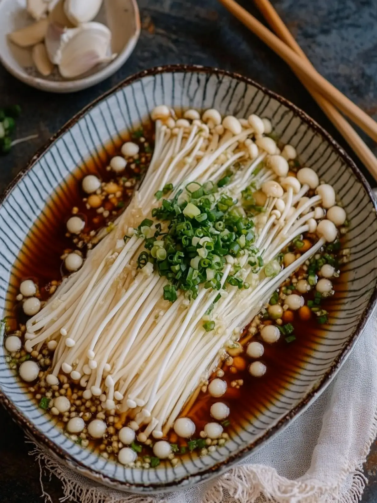 Delicious Enoki Mushrooms with Garlic & Scallion Sauce Magic 4 Enoki Mushrooms with Garlic & Scallion Sauce