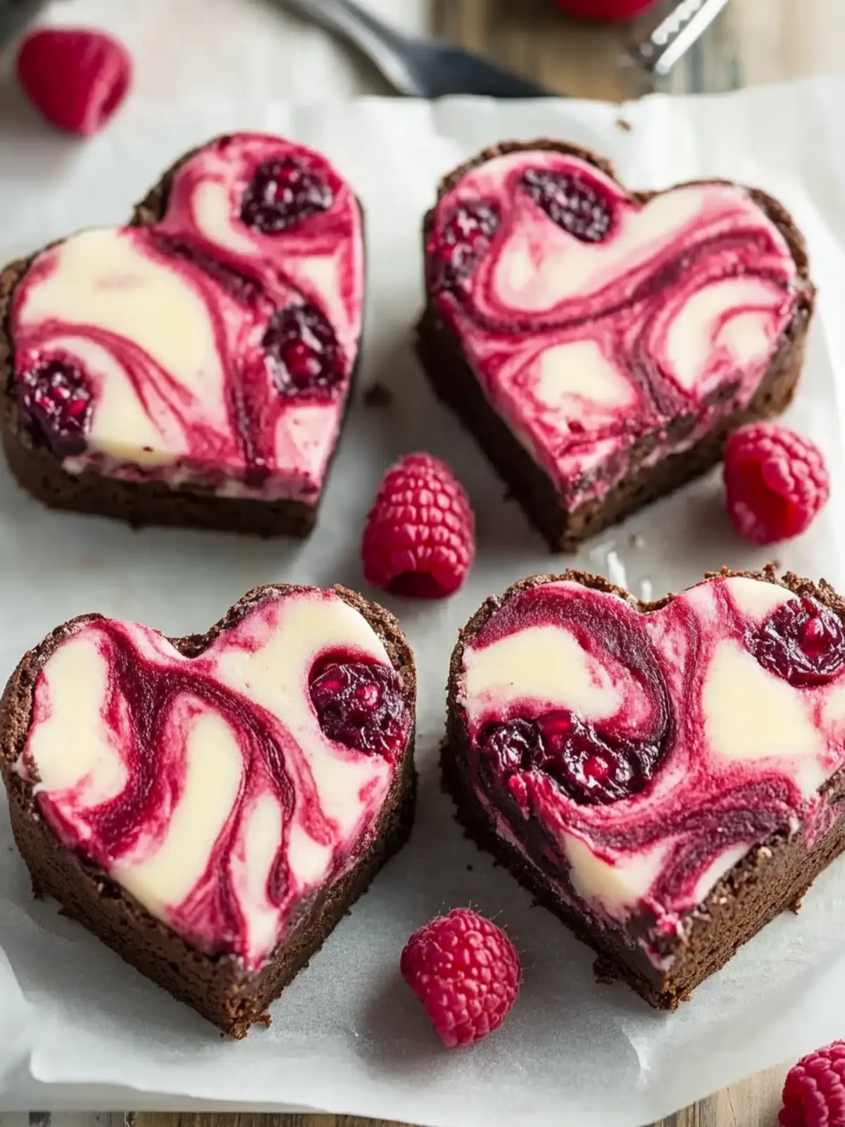 Heart Shaped Brownies with Raspberry Swirl for Sweet Moments 5 Heart Shaped Brownies (with Raspberry Swirl and Cheesecake Topping)