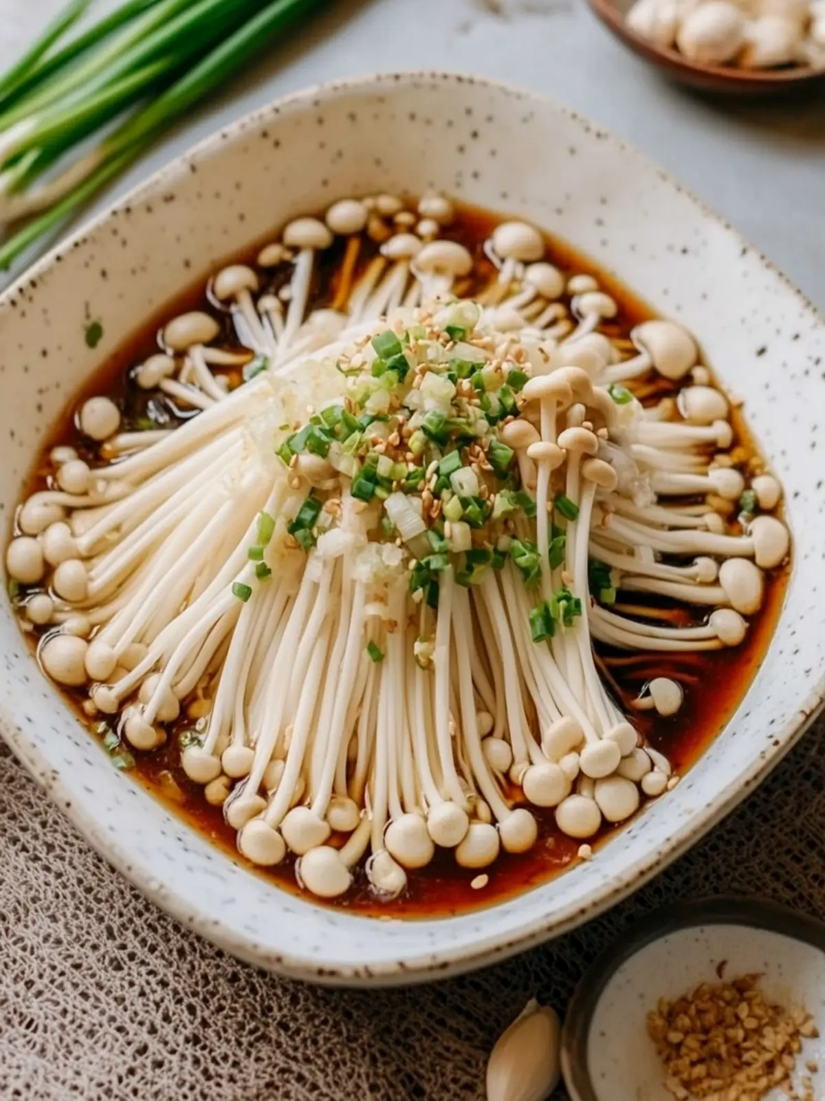 Delicious Enoki Mushrooms with Garlic & Scallion Sauce Magic 3 Enoki Mushrooms with Garlic & Scallion Sauce