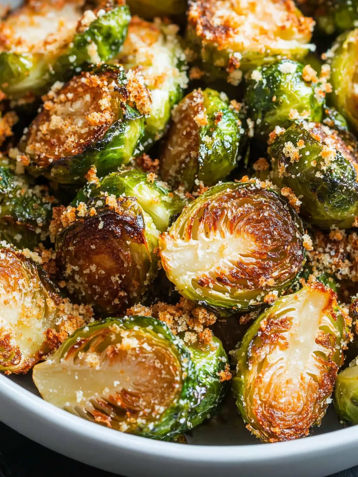 Savory Roasted Brussels Sprouts with Garlic Parmesan Crunch 3 Roasted Brussels Sprouts with Garlic Parmesan Bread Crumbs