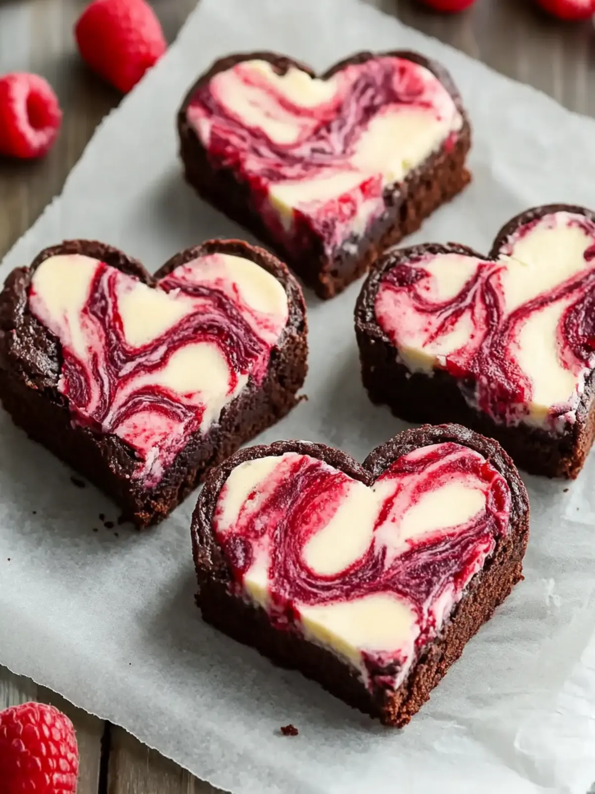 Heart Shaped Brownies with Raspberry Swirl for Sweet Moments 4 Heart Shaped Brownies (with Raspberry Swirl and Cheesecake Topping)