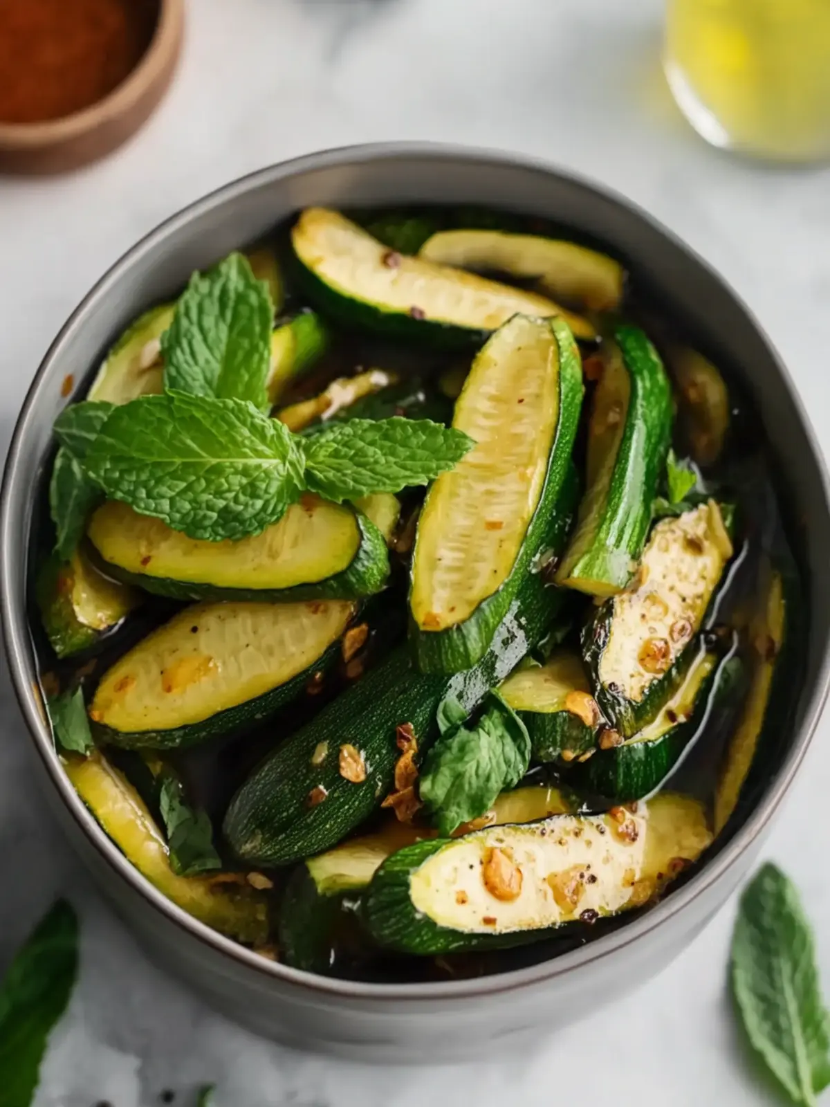 Marinated Zucchini with Mint and Thai Basil – A Summer Delight 3 Marinated Zucchini with Mint and Thai Basil