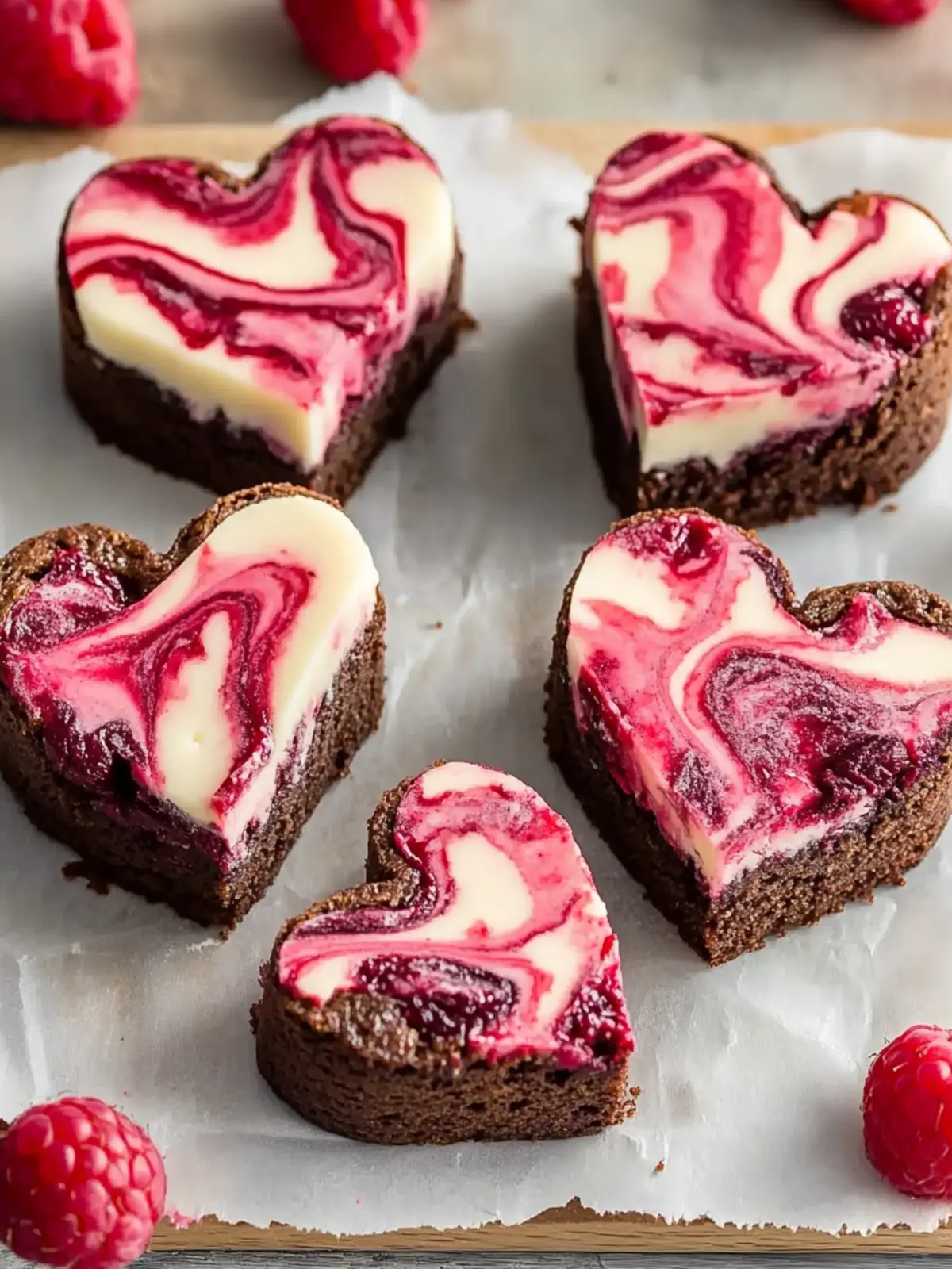 Heart Shaped Brownies with Raspberry Swirl for Sweet Moments 3 Heart Shaped Brownies (with Raspberry Swirl and Cheesecake Topping)