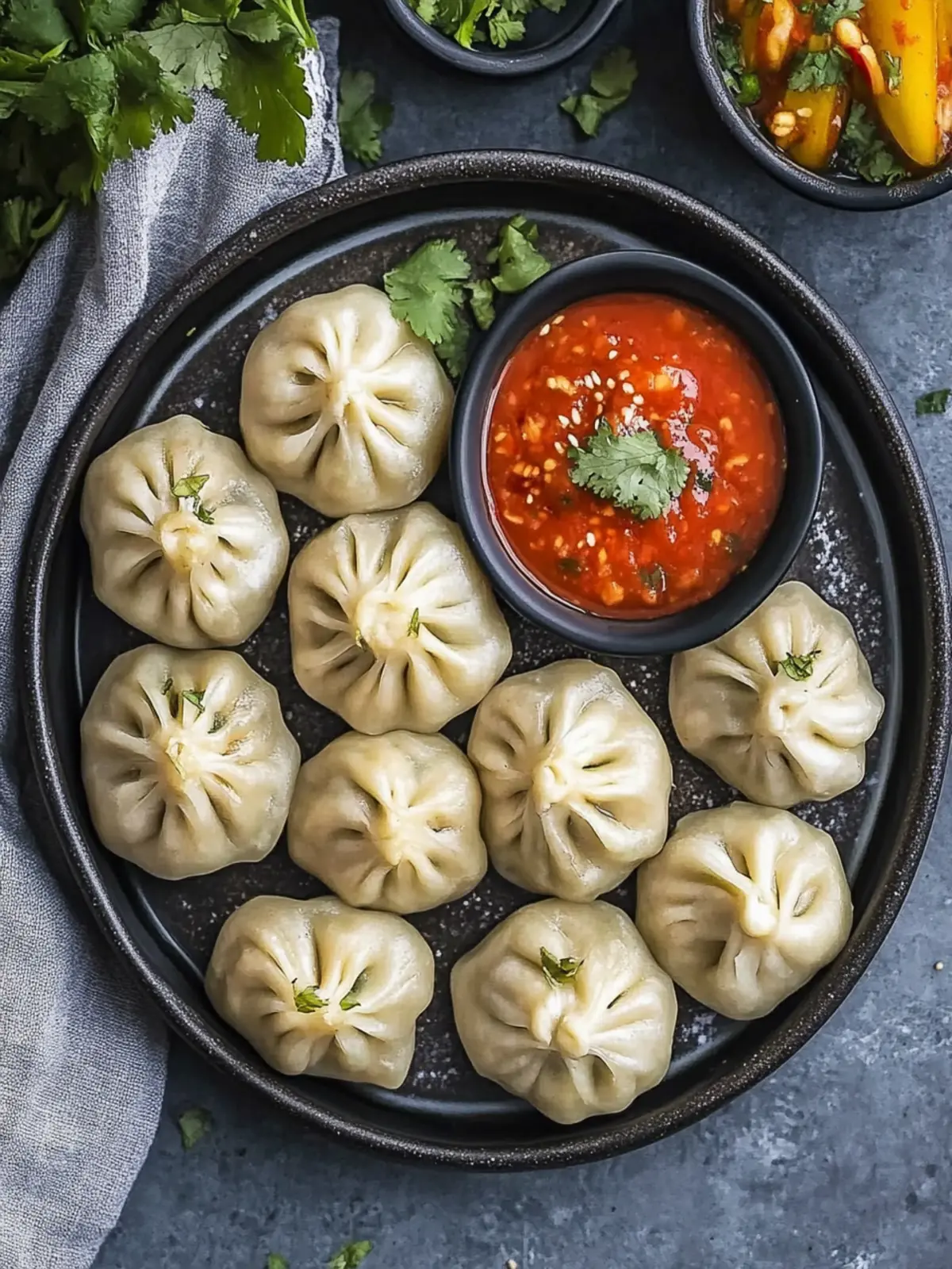 Savor Homemade Tibetan Vegetable Momos with Tangy Chutney 3 Tibetan Vegetable Momos with Spicy Sesame Tomato Chutney