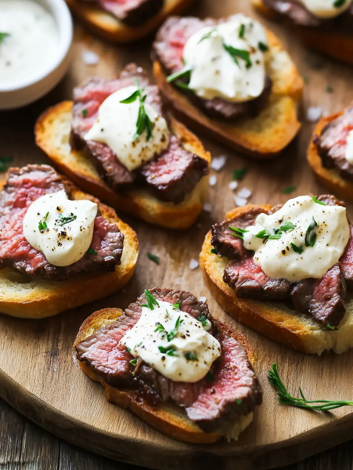 Irresistible Steak Crostini with Zesty Horseradish Cream 2 Steak Crostini with Horseradish Cream