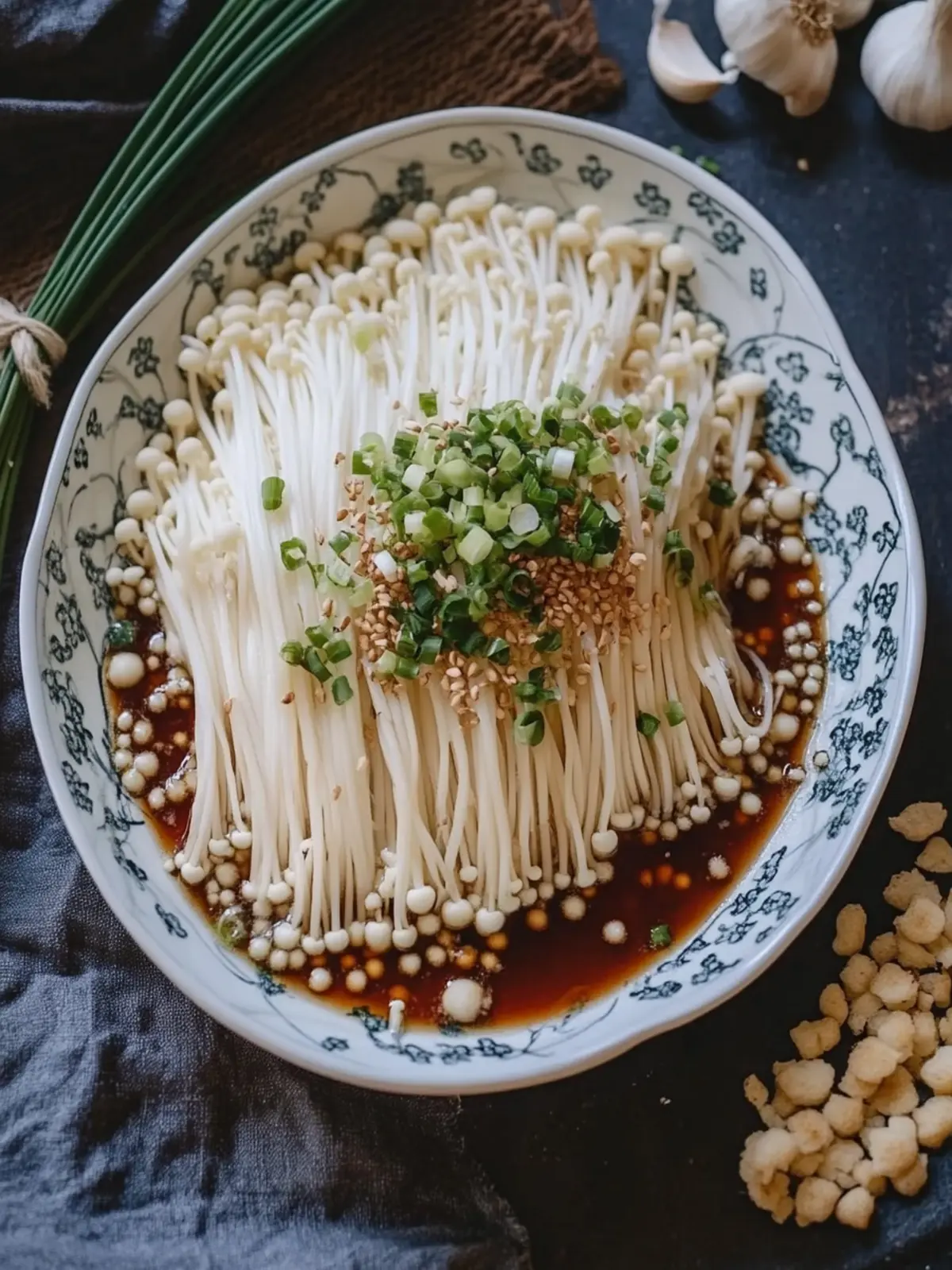 Delicious Enoki Mushrooms with Garlic & Scallion Sauce Magic 5 Enoki Mushrooms with Garlic & Scallion Sauce