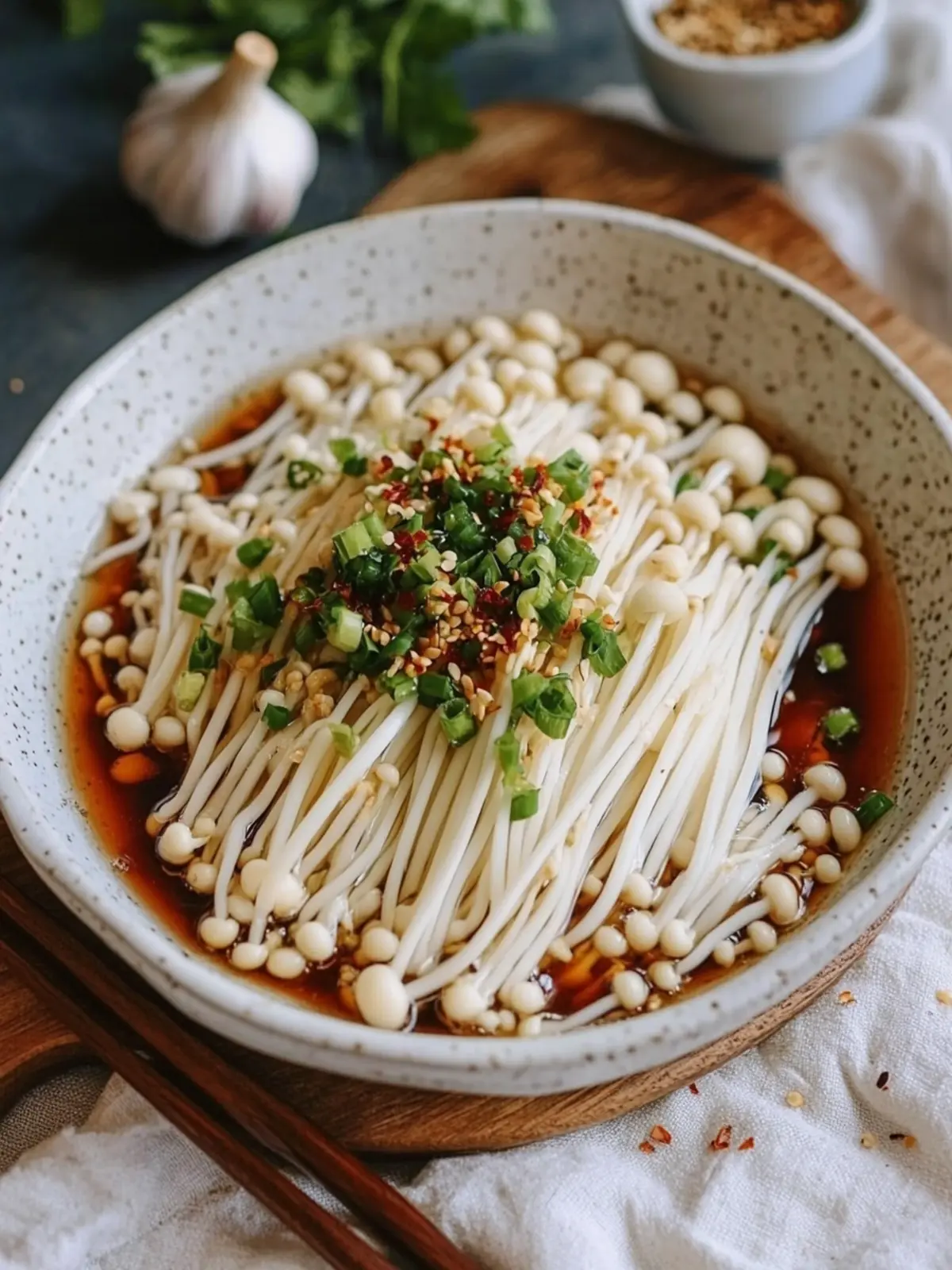 Delicious Enoki Mushrooms with Garlic & Scallion Sauce Magic 2 Enoki Mushrooms with Garlic & Scallion Sauce