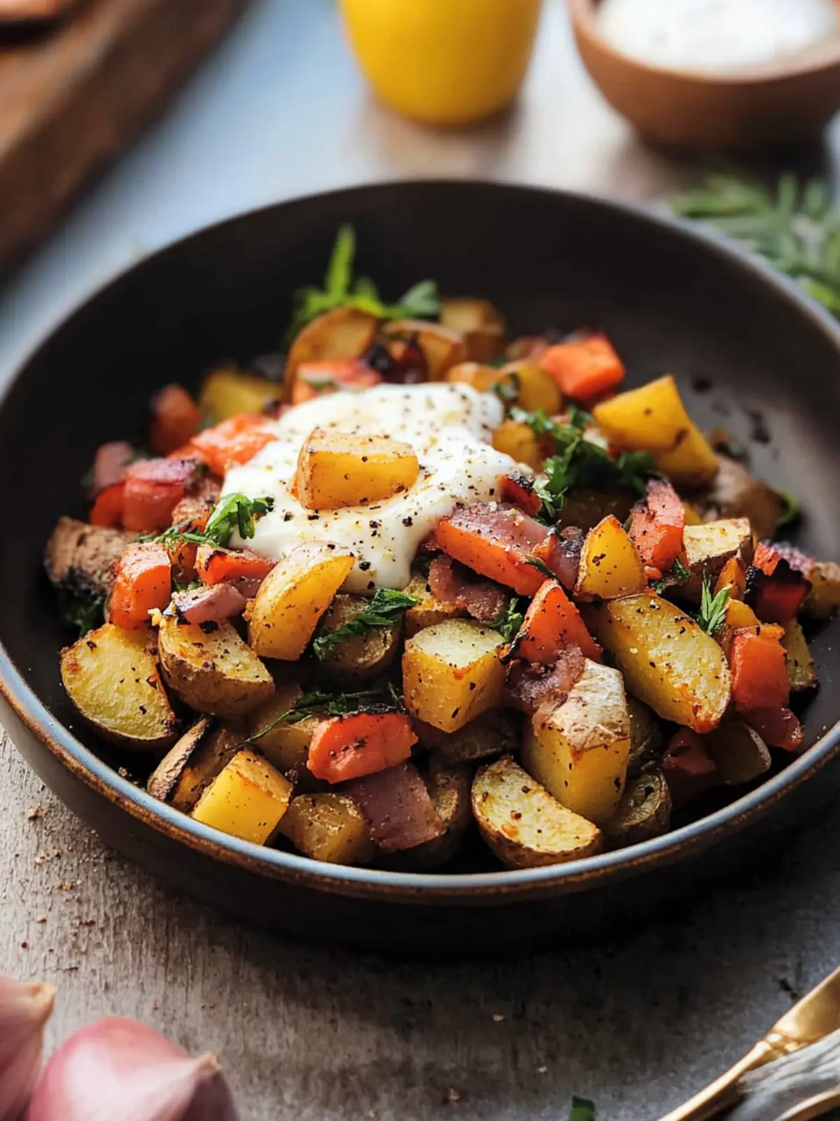 Savory Breakfast Potato Hash with Bacon and Herbs Bliss 3 Breakfast Potato Hash