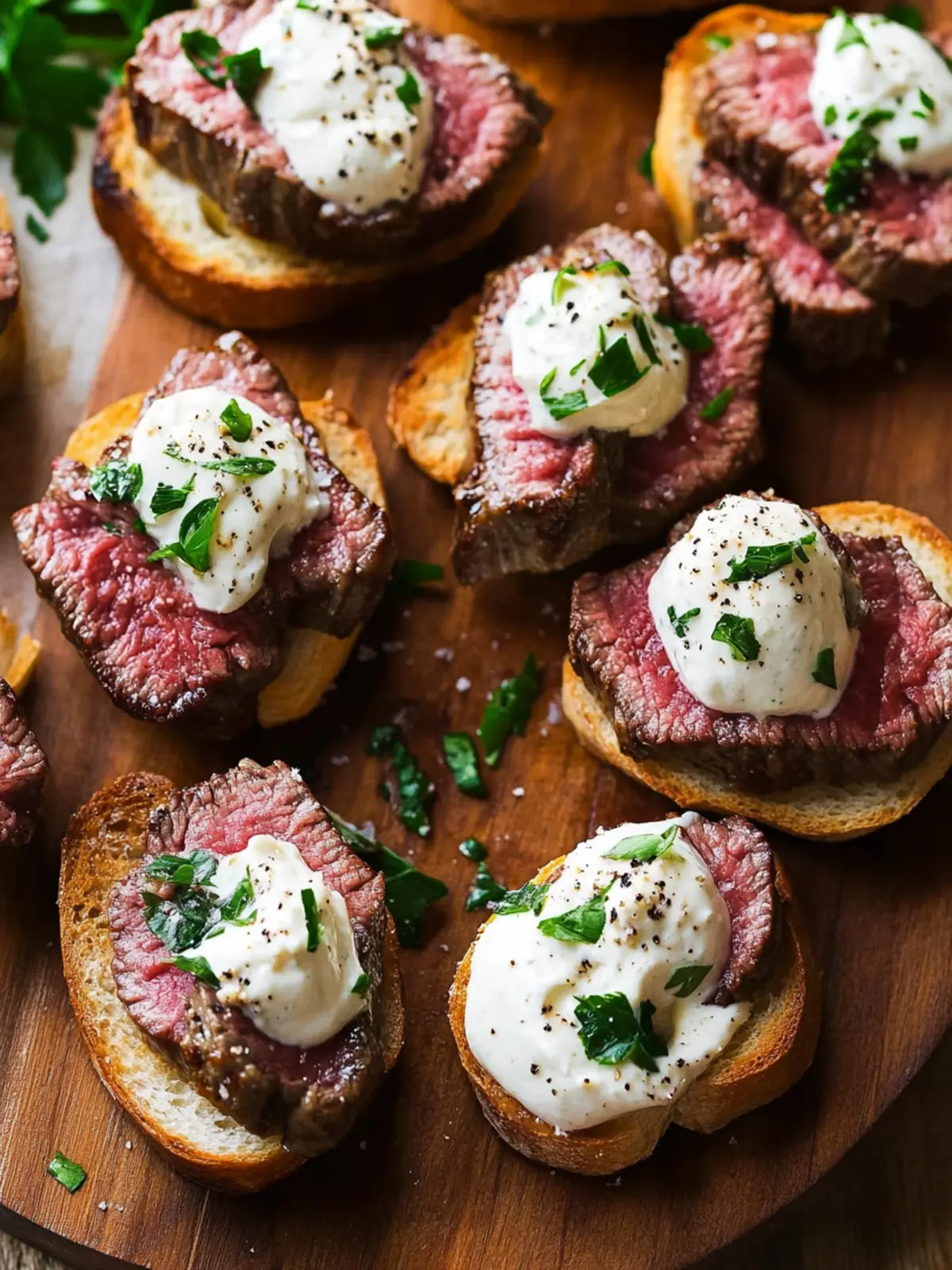 Irresistible Steak Crostini with Zesty Horseradish Cream 3 Steak Crostini with Horseradish Cream