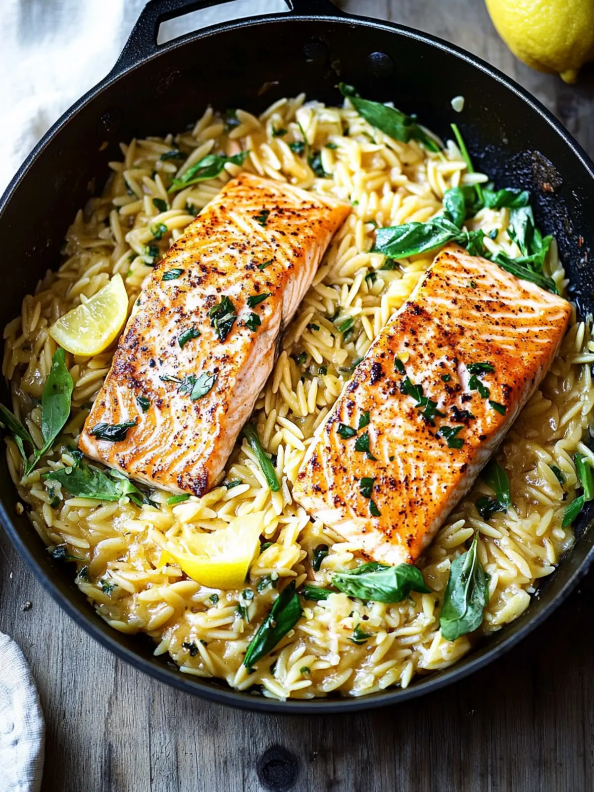 One Skillet Salmon with Lemon Orzo: Quick, Zesty Dinner Delight 5 One Skillet Salmon with Lemon Orzo