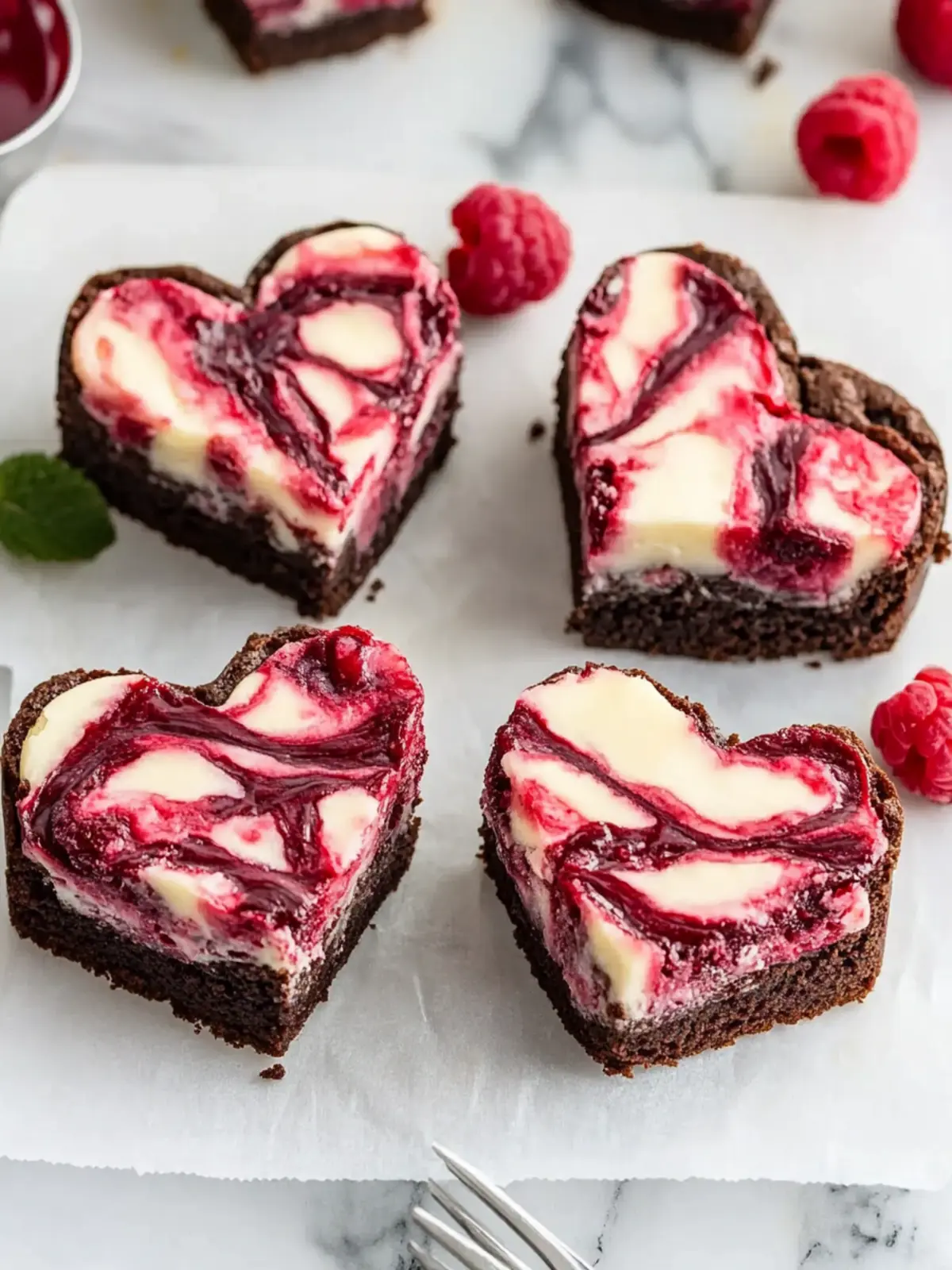 Heart Shaped Brownies with Raspberry Swirl for Sweet Moments 2 Heart Shaped Brownies (with Raspberry Swirl and Cheesecake Topping)