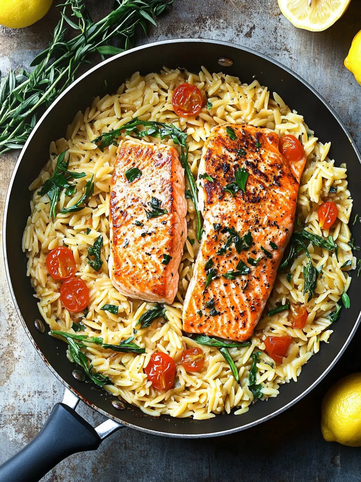 One Skillet Salmon with Lemon Orzo: Quick, Zesty Dinner Delight 2 One Skillet Salmon with Lemon Orzo
