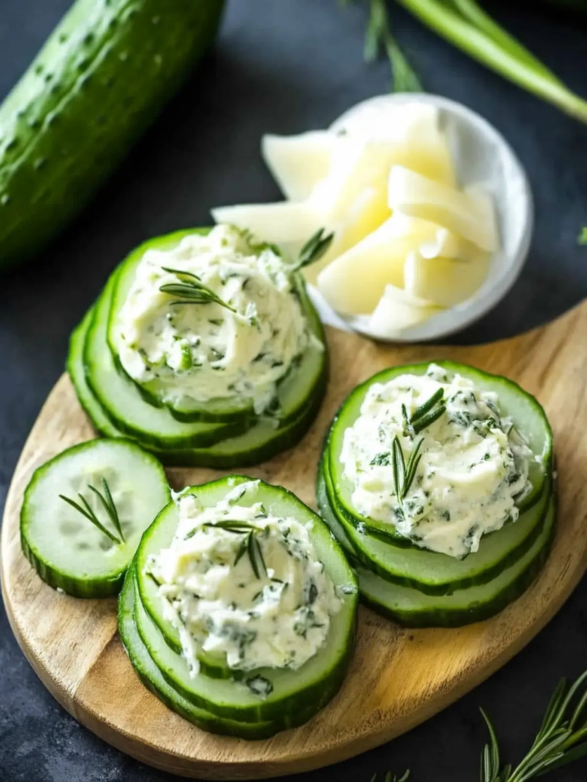 Crispy Cucumber Slices with Herb and Garlic Cheese Delight 4 Cucumber slices With Herb And Garlic Cheese