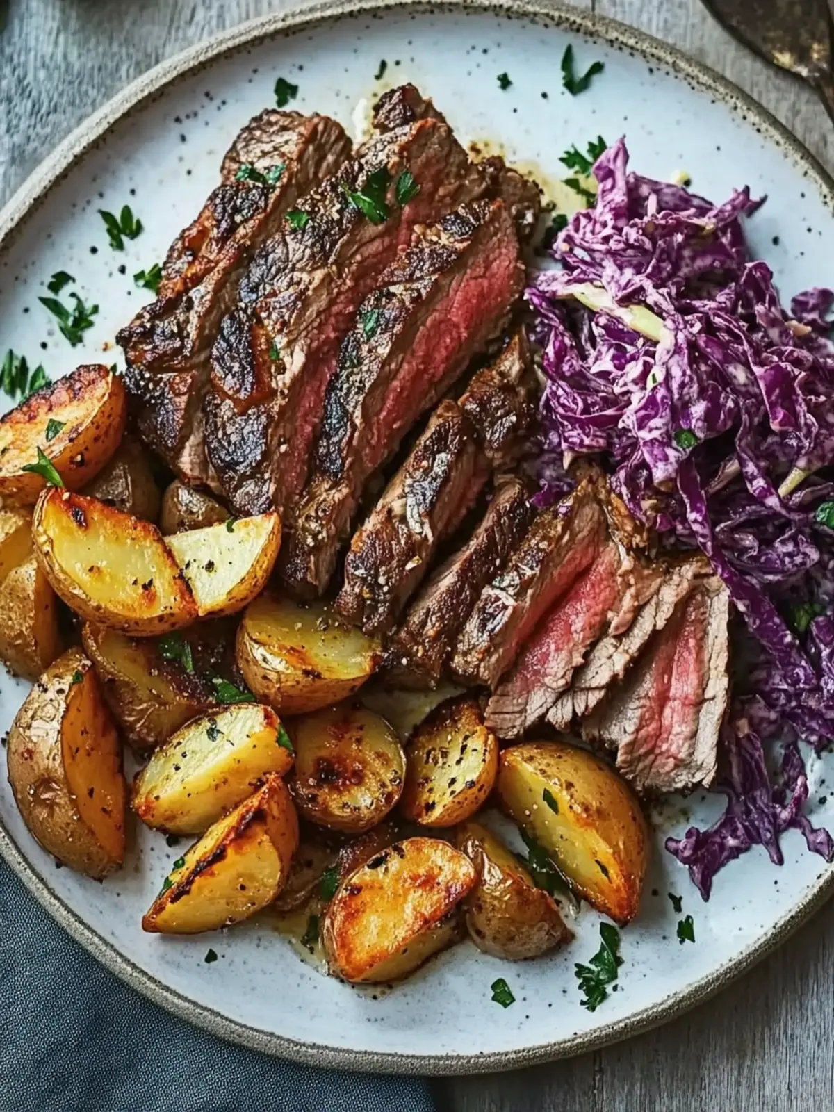 Smoky Steak with Cajun Potatoes & Spicy Slaw for Two Delight 5 Smoky steak with Cajun potatoes & spicy slaw
