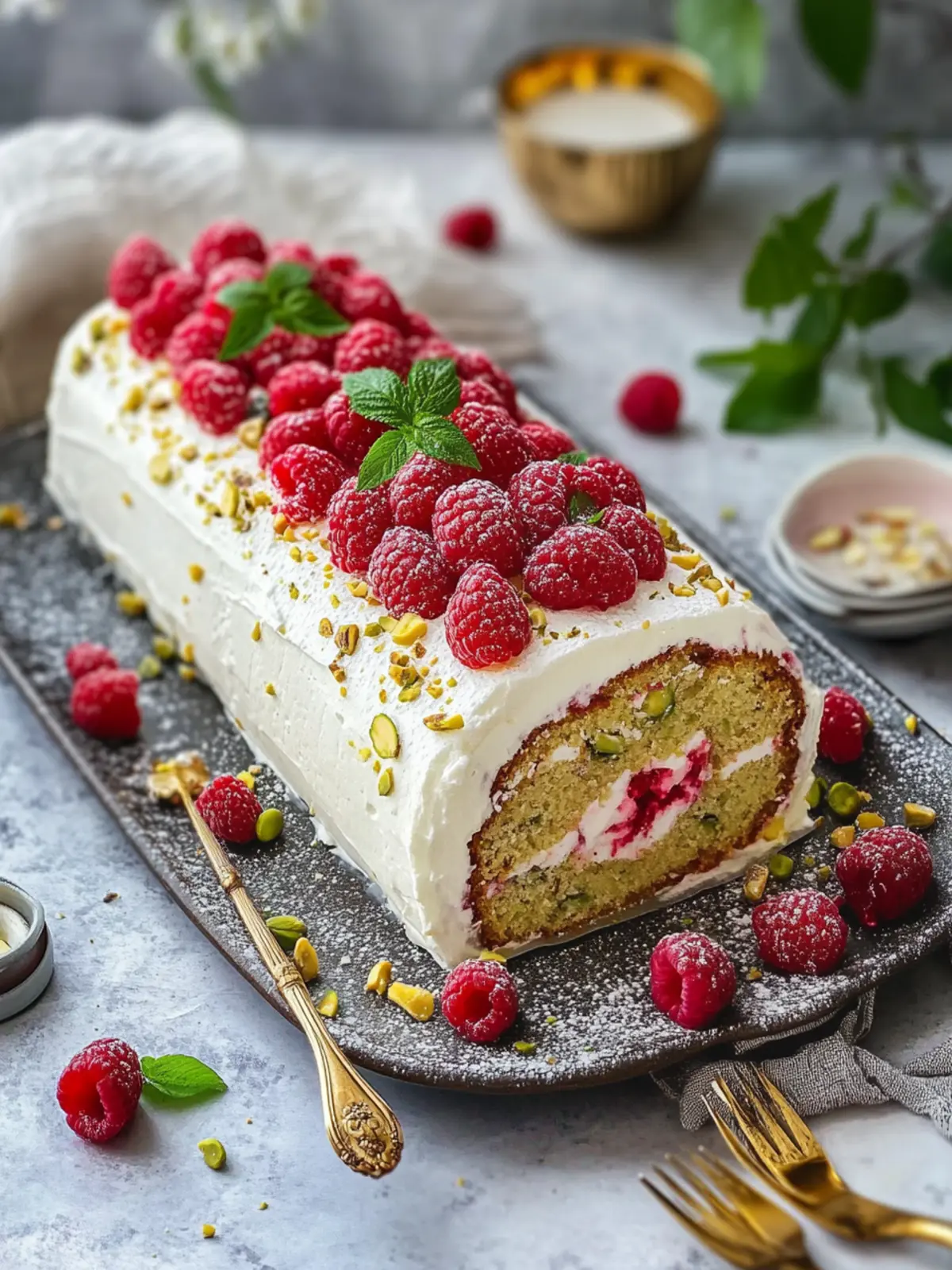 Pistachio Raspberry Swiss Roll Cake: A Dazzling Dessert Video! 5 Pistachio Raspberry Swiss Roll Cake (video)