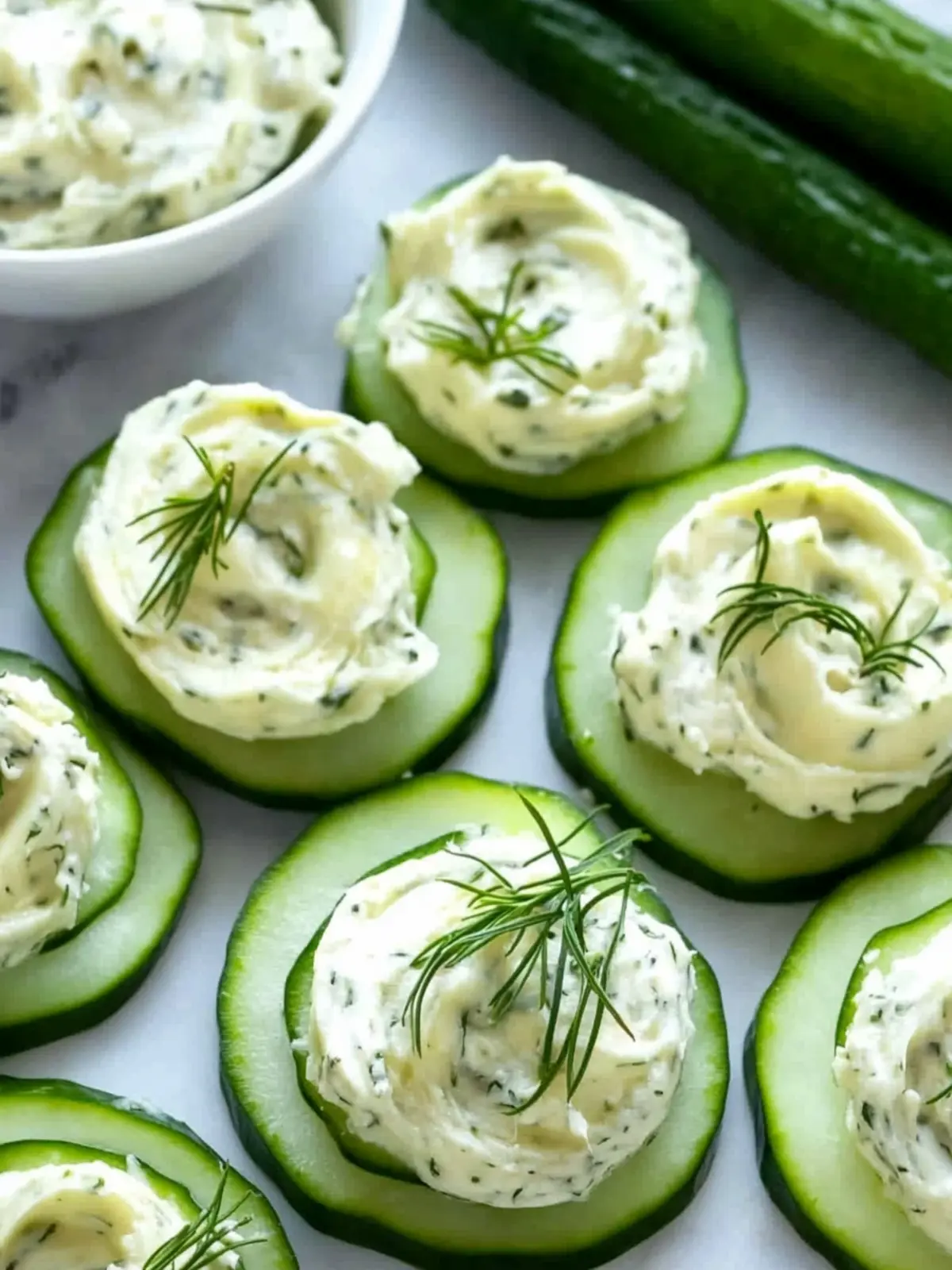 Crispy Cucumber Slices with Herb and Garlic Cheese Delight 2 Cucumber slices With Herb And Garlic Cheese