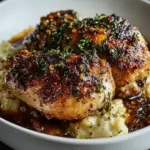 Garlic Herb Chicken with Sticky Glaze on Creamy Mashed Potatoes 6 Garlic Herb Chicken