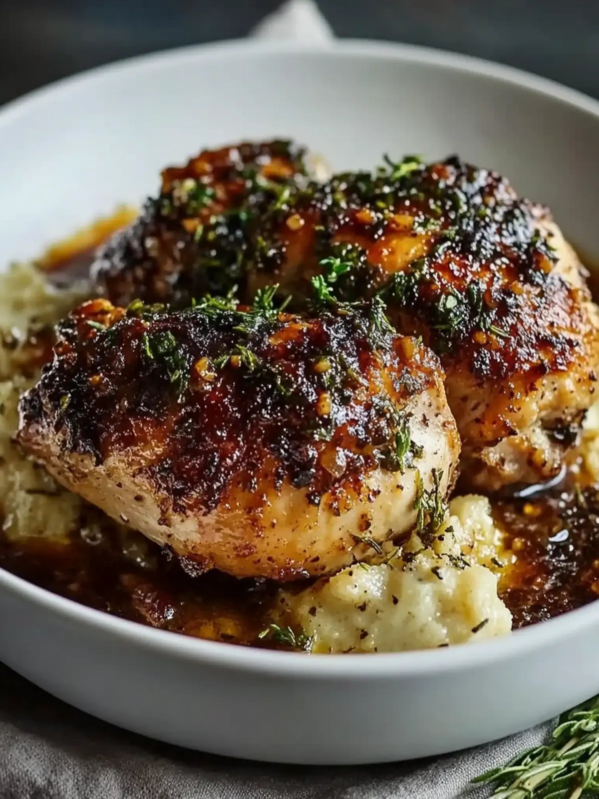 Garlic Herb Chicken with Sticky Glaze on Creamy Mashed Potatoes 5 Garlic Herb Chicken