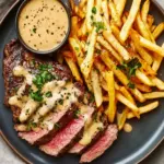 Savory Steak Frites with Creamy Green Peppercorn Sauce 4 steak frites