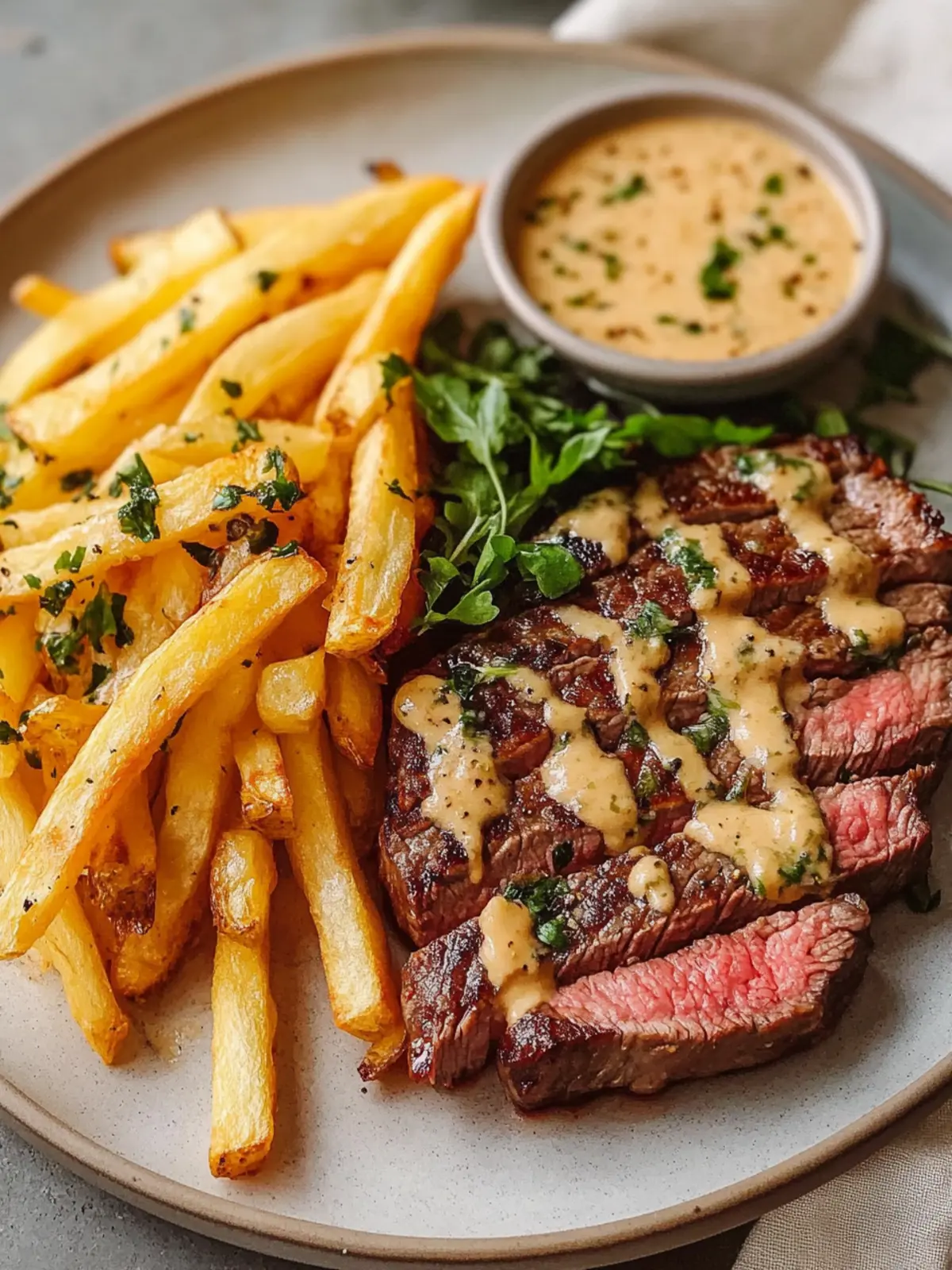 Savory Steak Frites with Creamy Green Peppercorn Sauce 2 steak frites