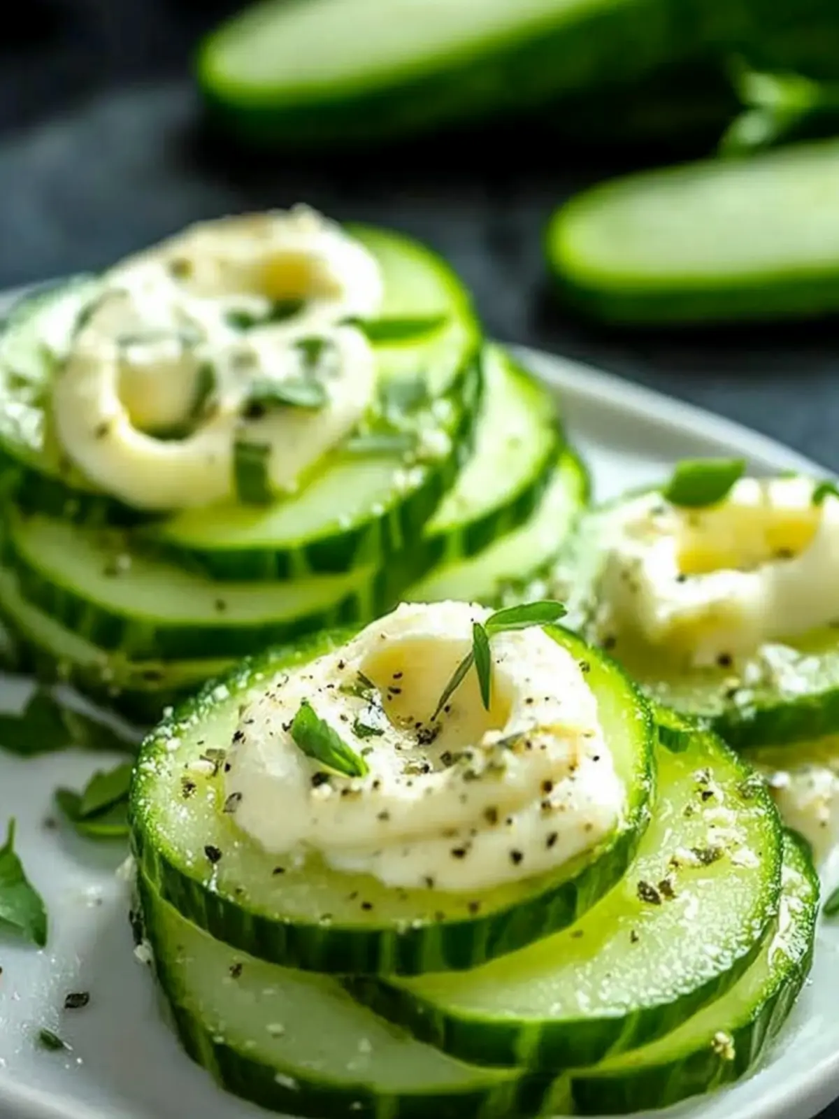 Crispy Cucumber Slices with Herb and Garlic Cheese Delight 5 Cucumber slices With Herb And Garlic Cheese