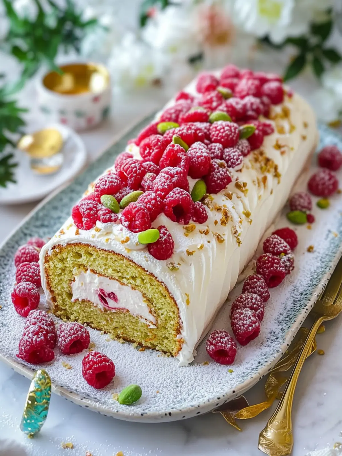 Pistachio Raspberry Swiss Roll Cake: A Dazzling Dessert Video! 3 Pistachio Raspberry Swiss Roll Cake (video)