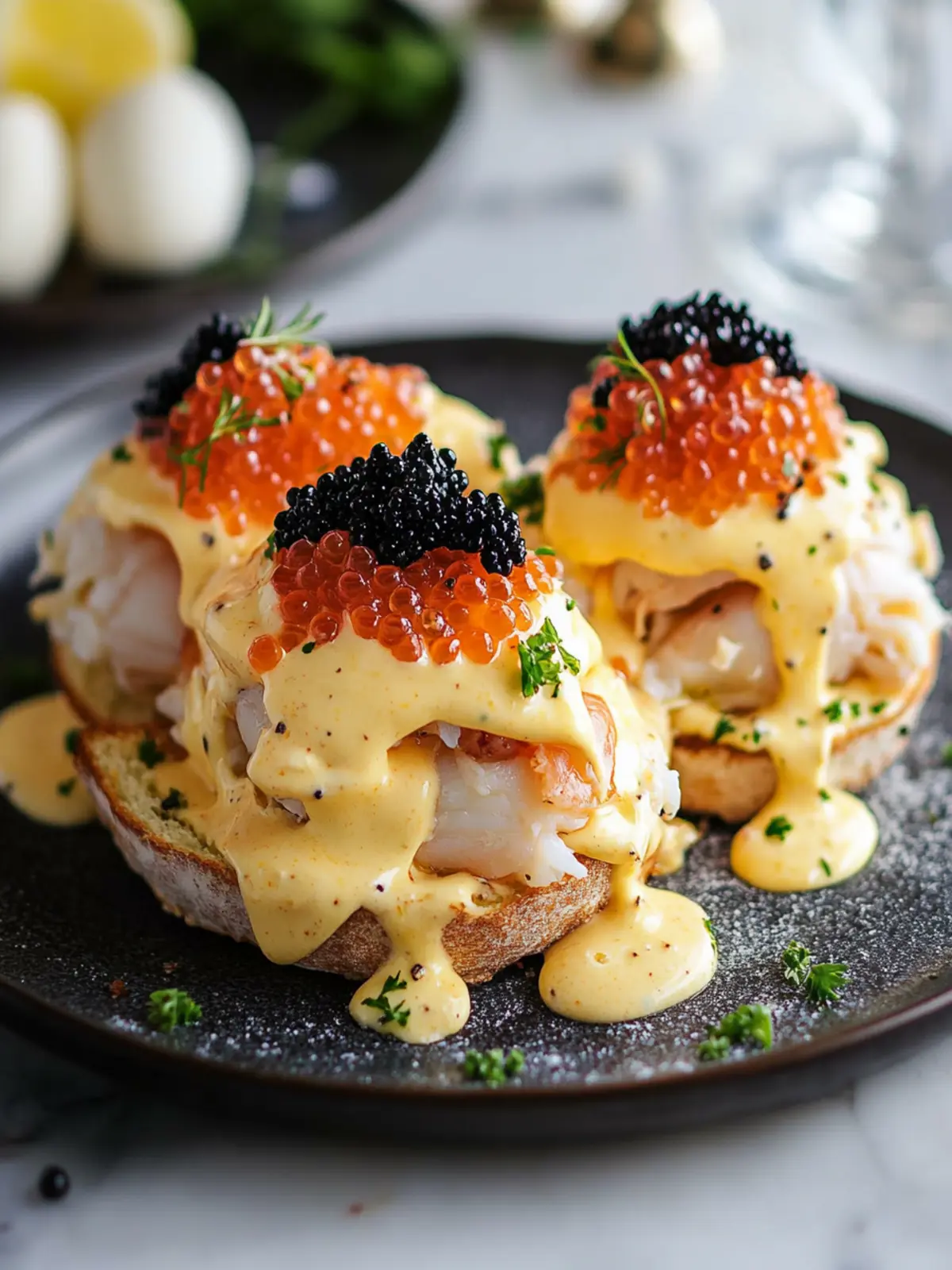 Indulge in Crab Eggs Benedict with Caviar: A Video Guide 3 Crab Eggs Benedict with Caviar (video)