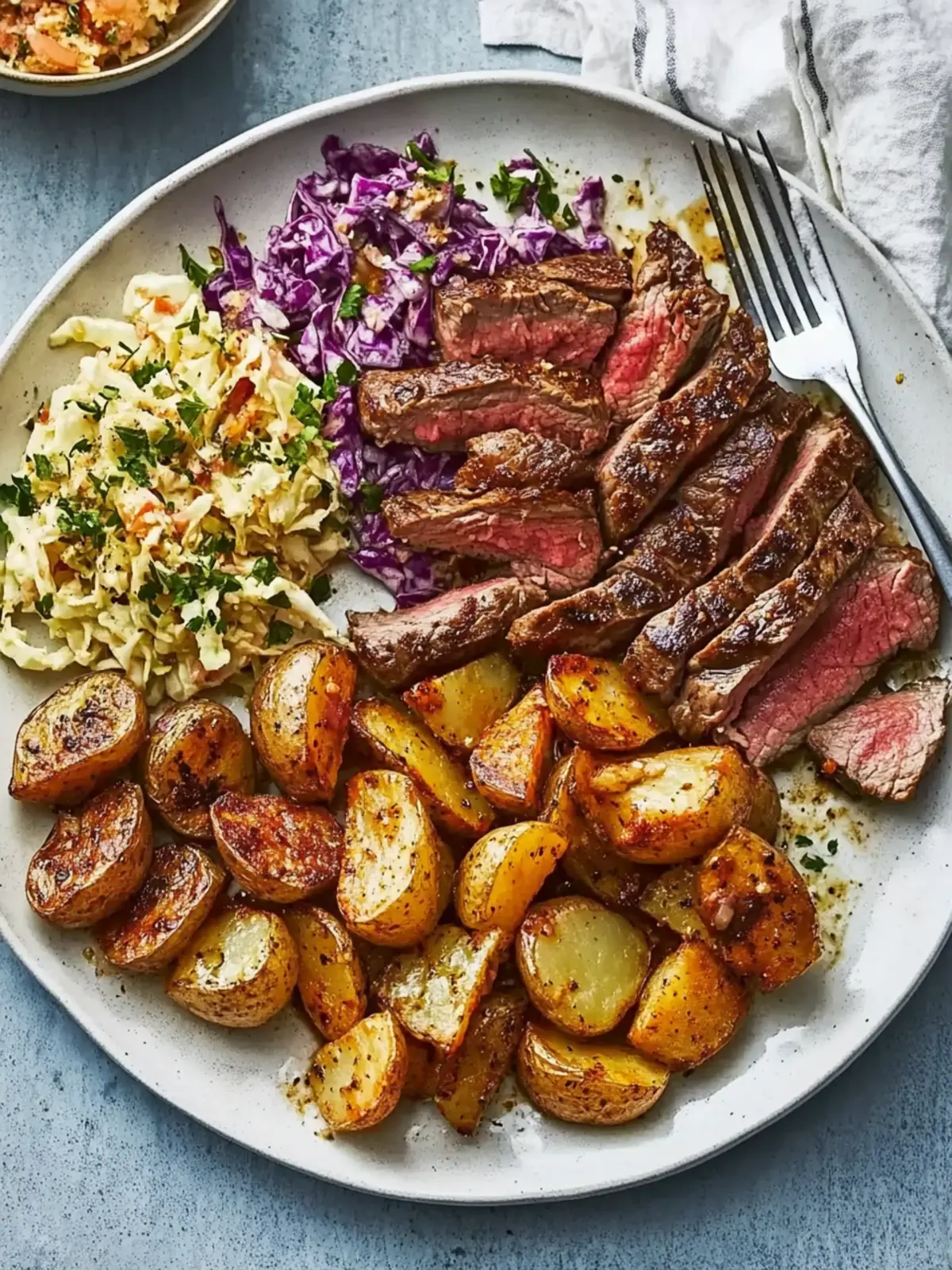 Smoky Steak with Cajun Potatoes & Spicy Slaw for Two Delight 2 Smoky steak with Cajun potatoes & spicy slaw