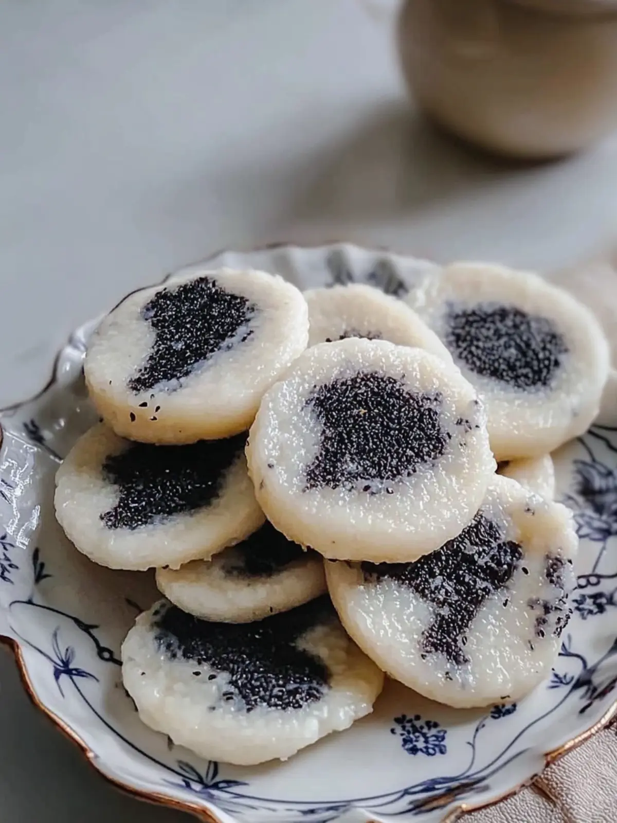 Glutinous Rice Cakes with Sweet Black Sesame Filling Delight 2 Glutinous Rice Cakes with Sweet Black Sesame Filling