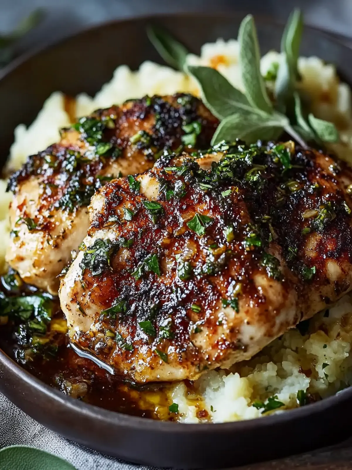 Garlic Herb Chicken with Sticky Glaze on Creamy Mashed Potatoes 2 Garlic Herb Chicken
