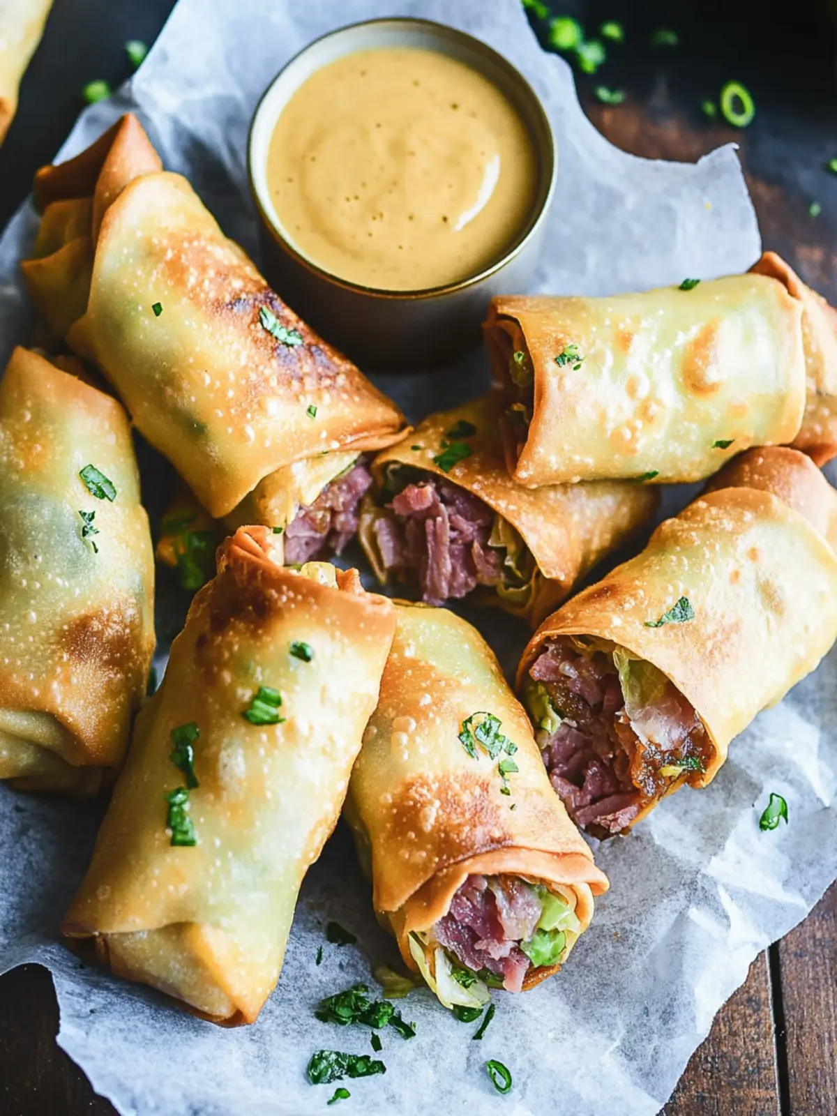 Crispy Corned Beef and Cabbage Egg Rolls with Beer Mustard 3 Corned Beef and Cabbage Egg Rolls with Homemade Beer Mustard